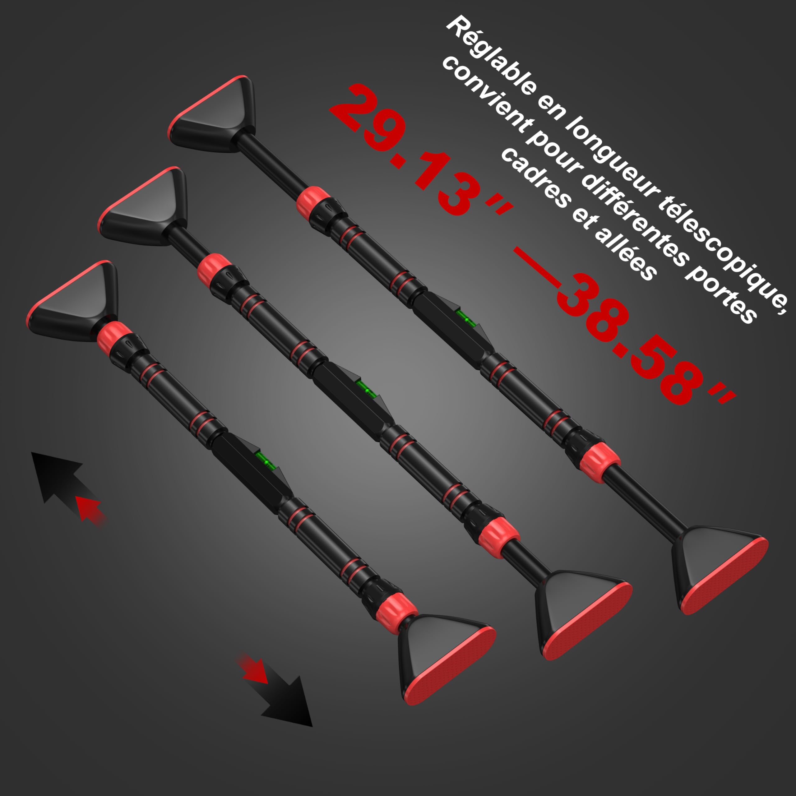 Barre de Traction réglable de 74 à 98cm,Barre de Traction pour Porte sans vis,Avec niveau,Avec tapis de protection murale,antidérapant,Jusqu'à 200 kg.