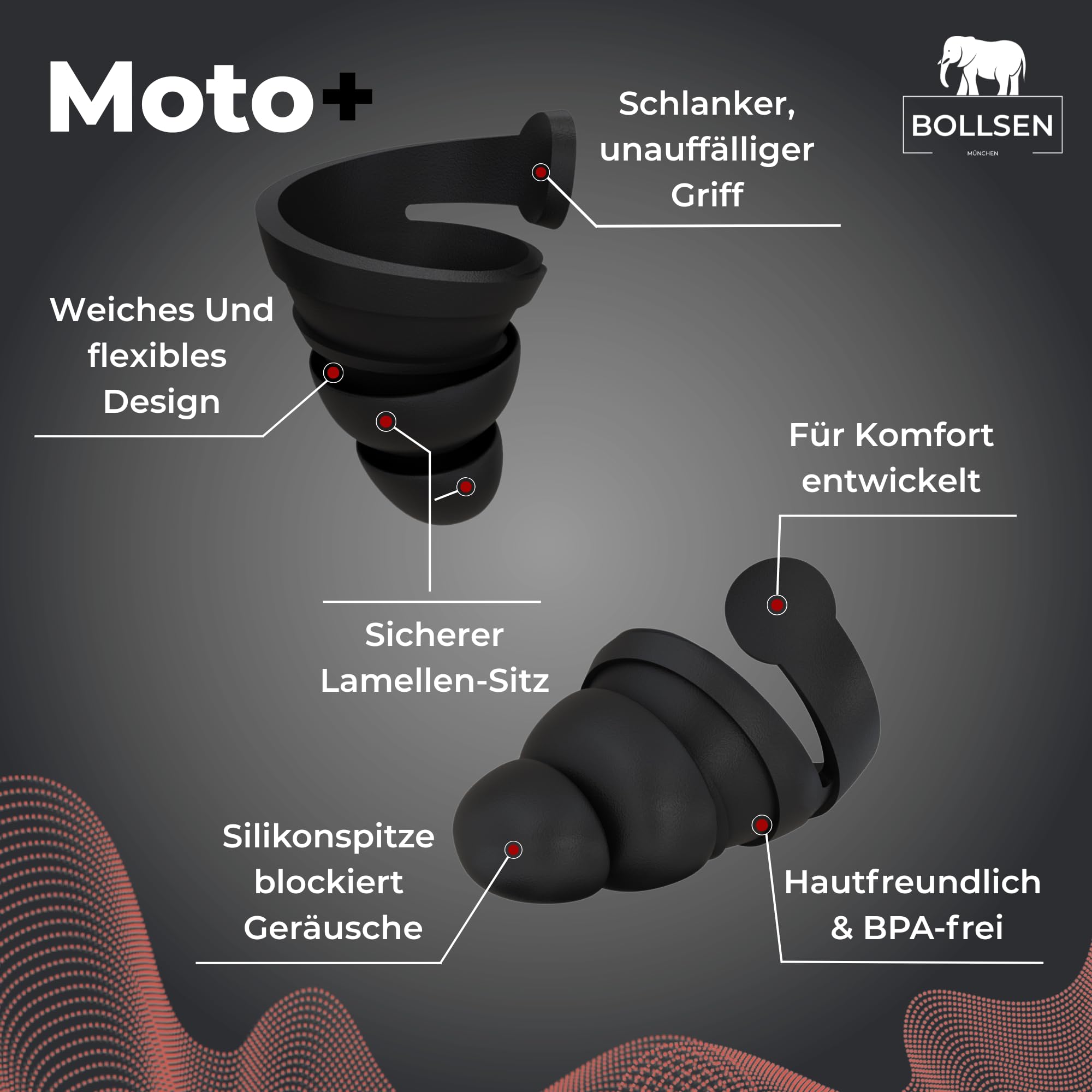 BOLLSEN Motorrad Ohrstöpsel – Wiederverwendbare Ohrstöpsel für Motorradfahrer – Windgeräuschreduzierung mit 24 dB SNR – Passt unter den Helm – Waschbar, Langlebig & Bequem (2)