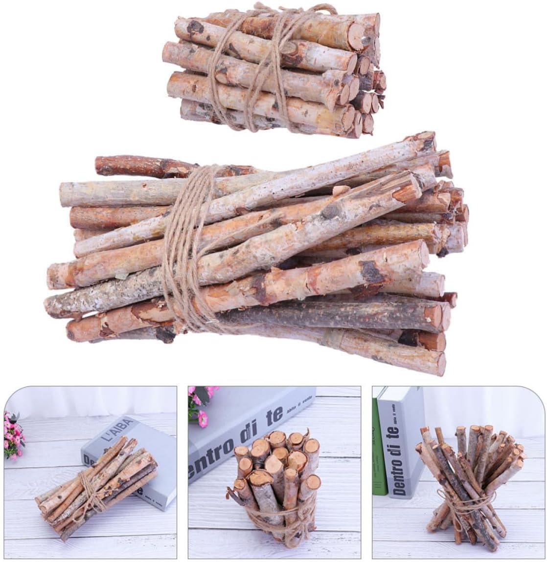 Wakauto 40pcs Natural Birch Wood Sticks Decorative Tree Branches for Vase Filler and Home Decoration, Brown Dried Twigs for DIY Crafts and Christmas Table Decor