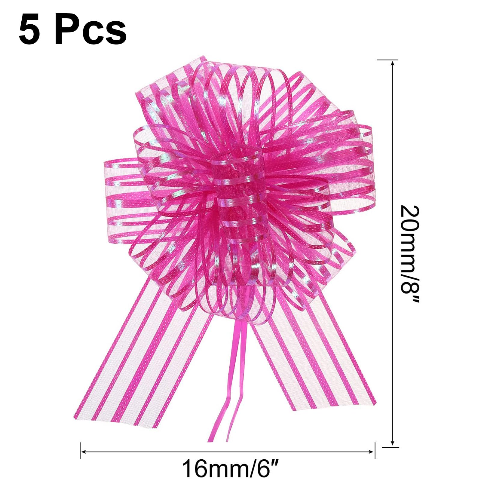 TOP-VIGOR 5 Large Organza Bows 6 Inch, Gift Wrapping Bows, Wedding Basket Tulle Bows, Christmas Valentine Decoration, Red Pink