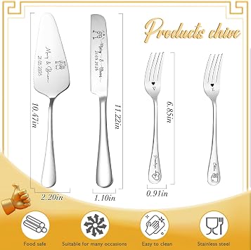 Personalised Wedding Cake Cutter Set Engraved Cake Knife with Names Icon Text for Weddings Birthday Anniversaries (Wedding Cake Knife)