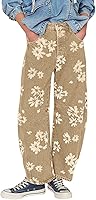 LOVEIMGS Women's Y2K Distressed Barrel Jeans - Baggy Wide Leg Floral Printed Boyfriend Patchwork Denim Pants