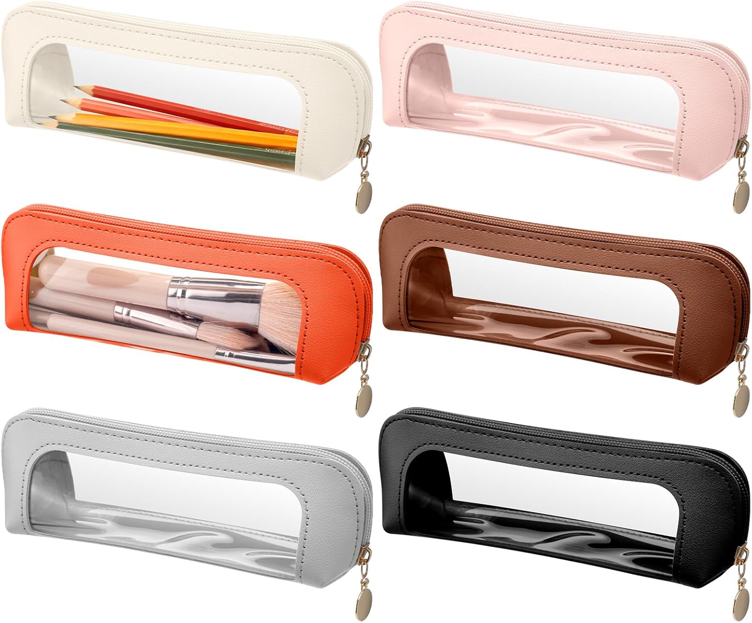 Sadnyy 6 Pcs Portable Makeup Brush Bag Small Makeup Brush Case Valentine's Day Gifts PU Leather Small Clear Pouch Travel Cosmetic Bag Waterproof Pouch for Women Bridesmaids Wedding Anniversary