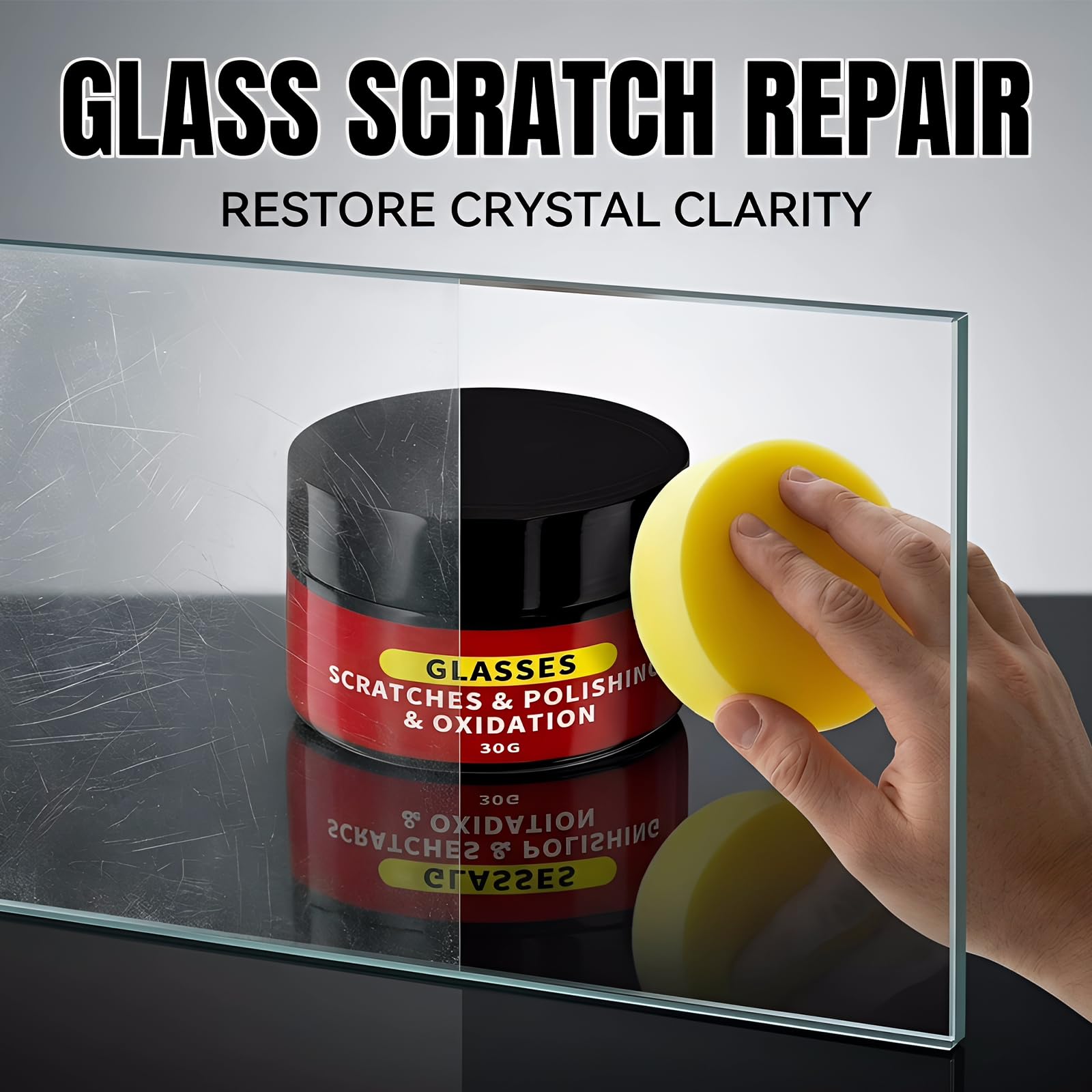 Glass Scratch Remover Kit, 2 Pcs Windscreen Scratch Remover for Glass Polish, 30g/1.05oz Glass Emulsion for Car Scratch Remover with Sponges for Windscreen Mirrors Windows Scratch — view 7