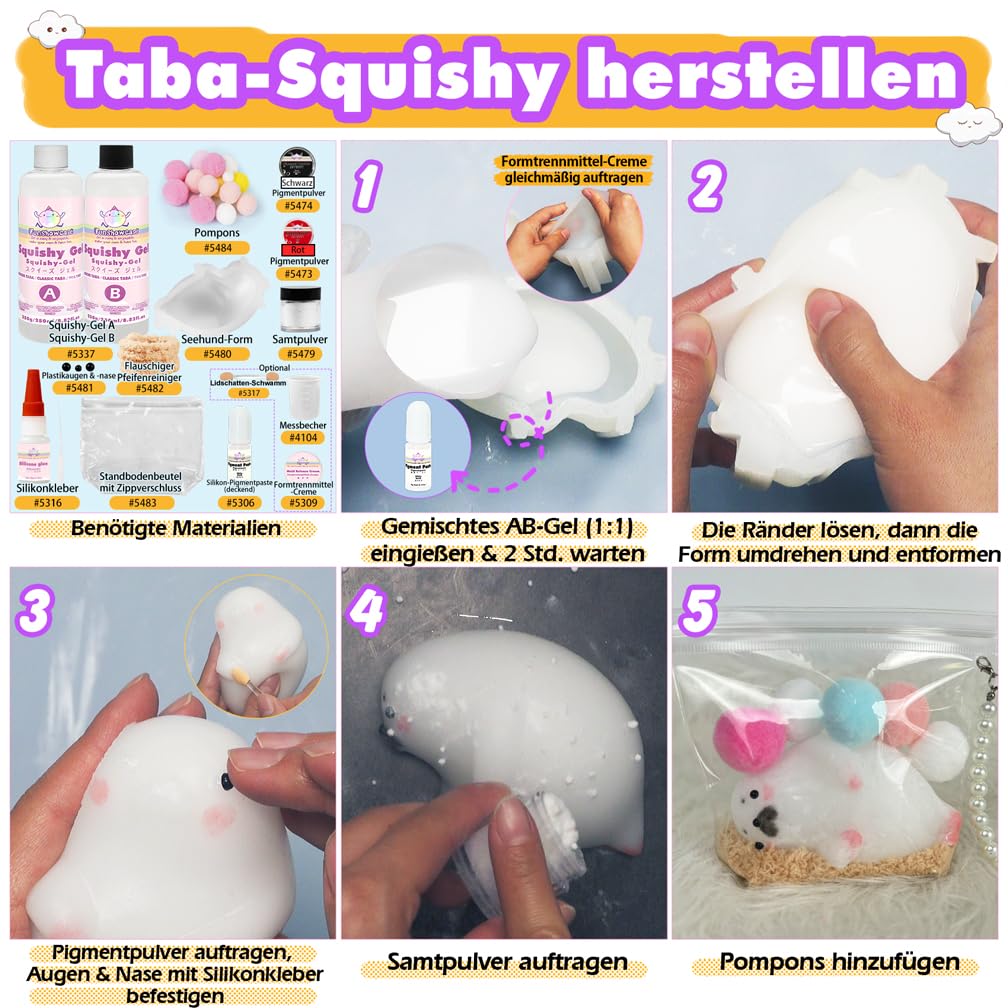Tier Squishy Bastelset Große Seehund Silikonform 15cm Flüssigsilikon Flockpulver