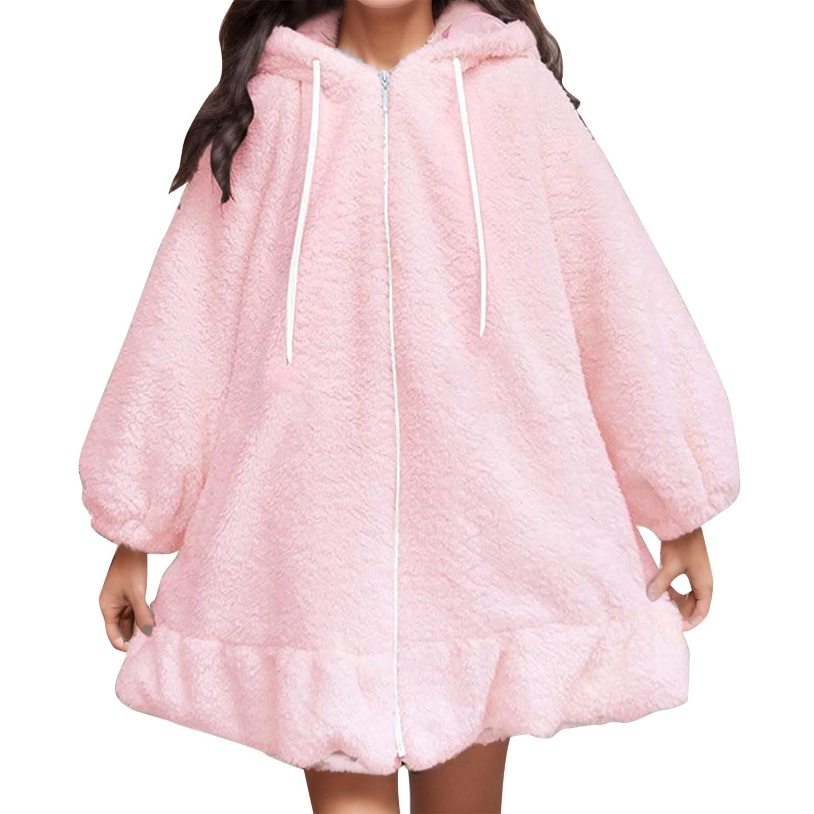 2024 - Sudadera casual de color sólido para mujer, diseño de conejo, bonita sudadera con capucha, blusa gruesa, chaqueta de cama de forro polar para mujer, talla grande