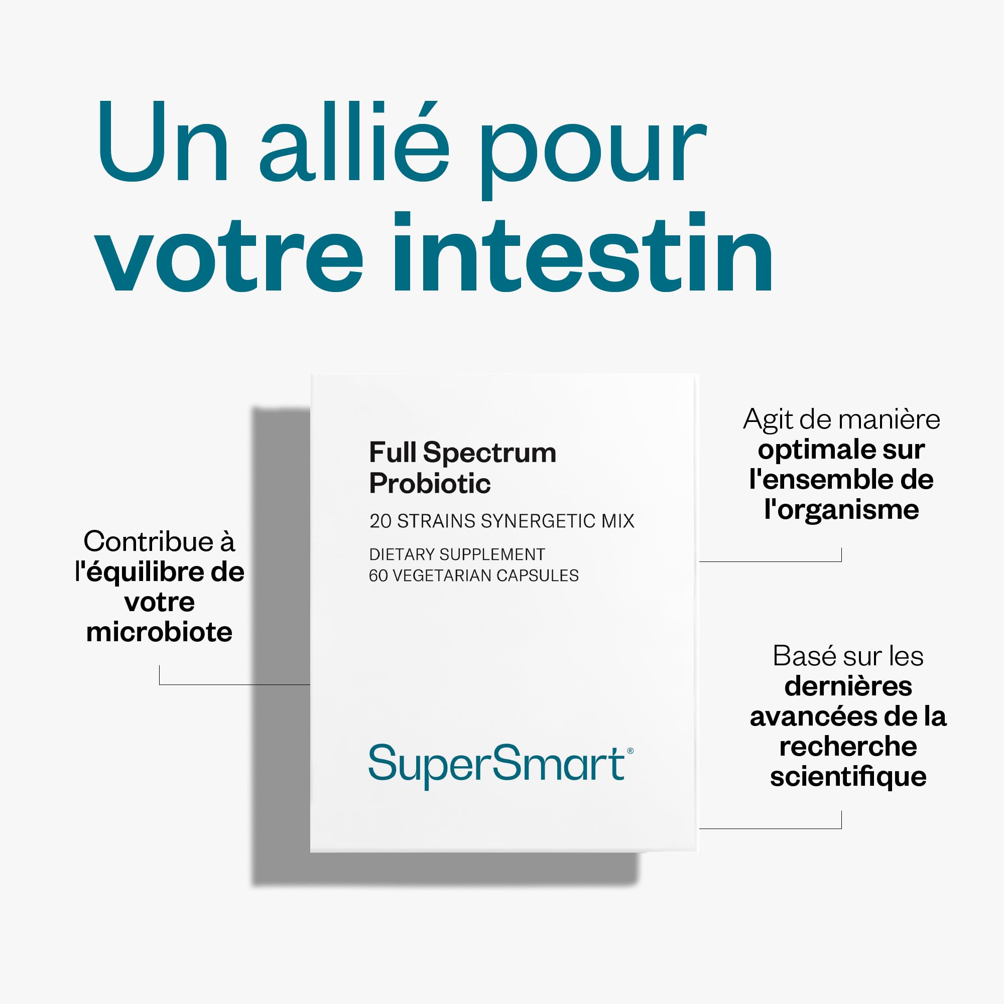 Formule probiotique à spectre complet - Système Digestif - SuperSmart | 36 milliards d'UFC par jour - Le Probiotique Ultime - Vegan - Sans Gluten