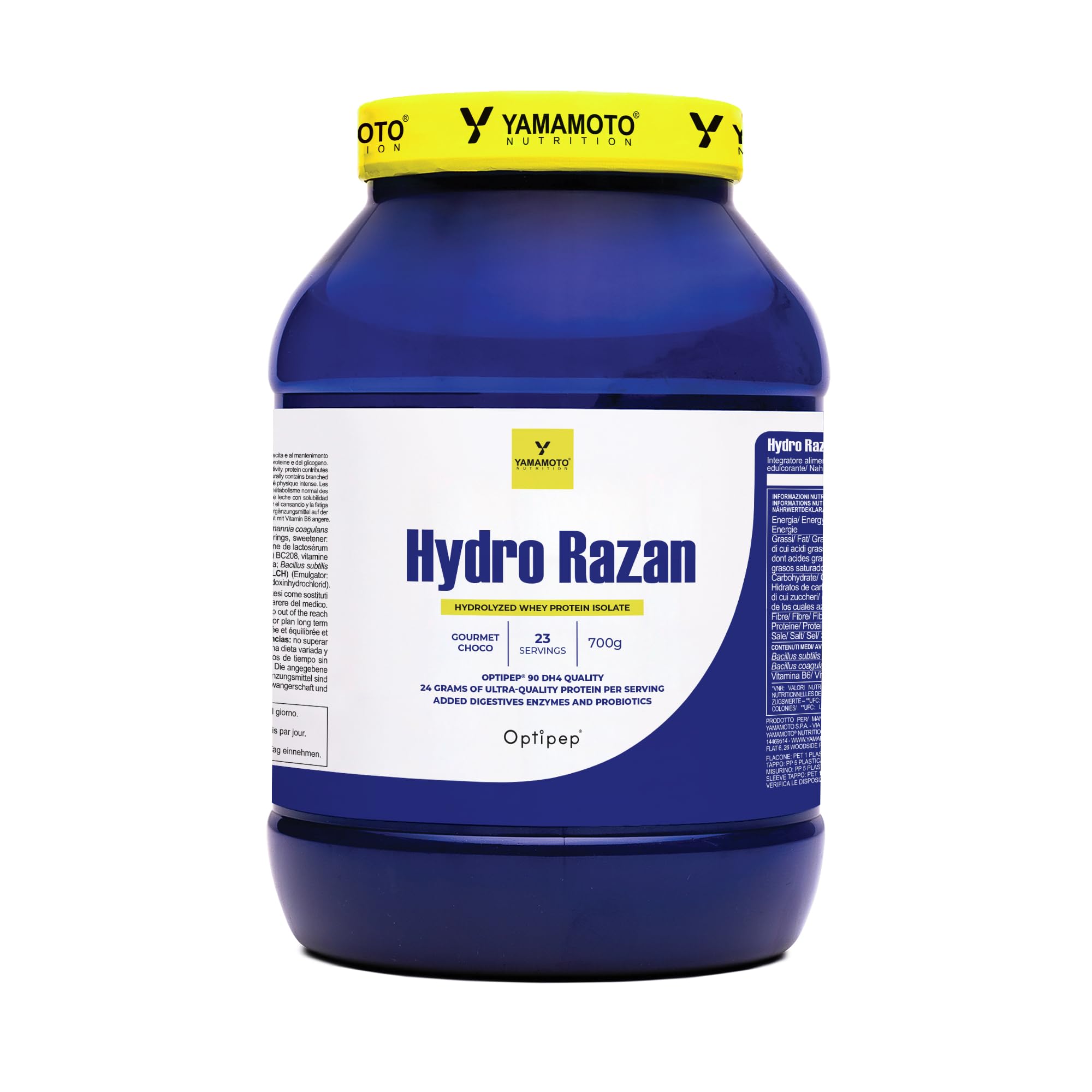 Hydro RAZAN® new formula integratore alimentare a base di proteine del siero del latte idrolizzate Optipep® 90 con aggiunta di probiotici ed enzimi digestivi gusto Cioccolato 700 g
