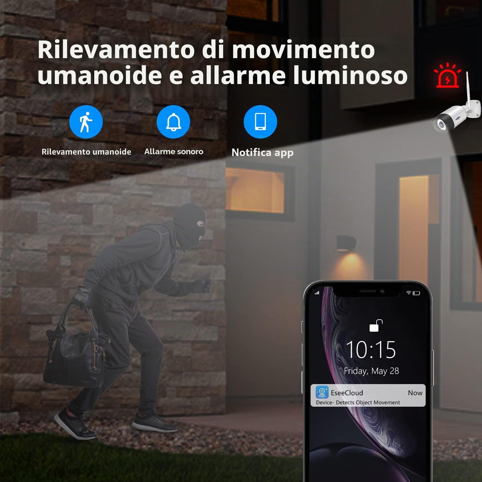 【5MP+Visione Notturna a Colori】Hiseeu Kit Videosorveglianza WiFi 10CH 5MP NVR 1TB HDD, 4X5MP Telecamera IP, Audio a 2 Vie, Rilevamento del Movimento Suono Luce Allarme, Accesso Remoto Alexa
