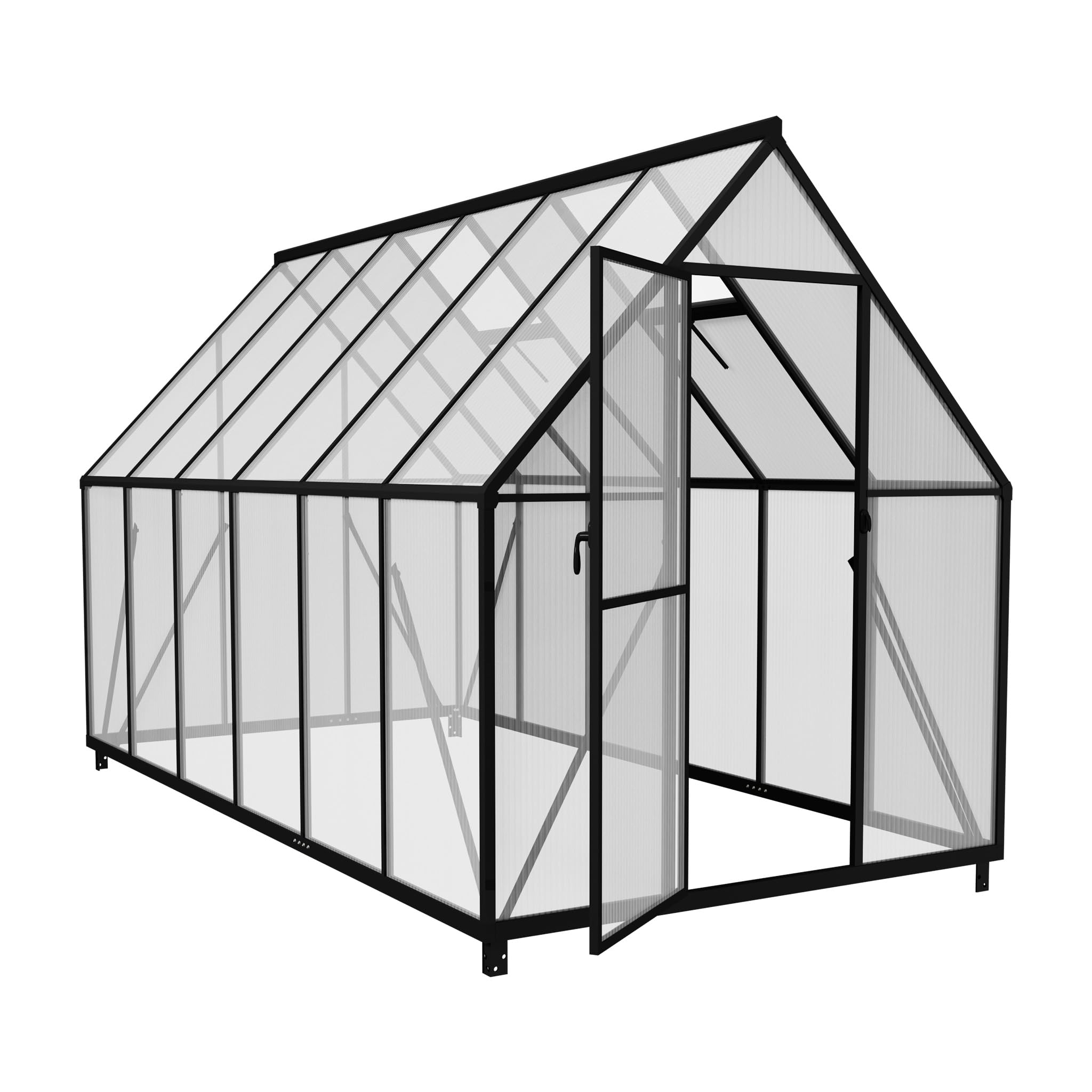 Serre en Aluminium avec PC Panneaux Transparent, Lucarne, Porte et Fondations, 335x170x195cm Hivernage Tente de Jardinage Accessible, Pépinière de Culture pour Jardin et l'extérieur