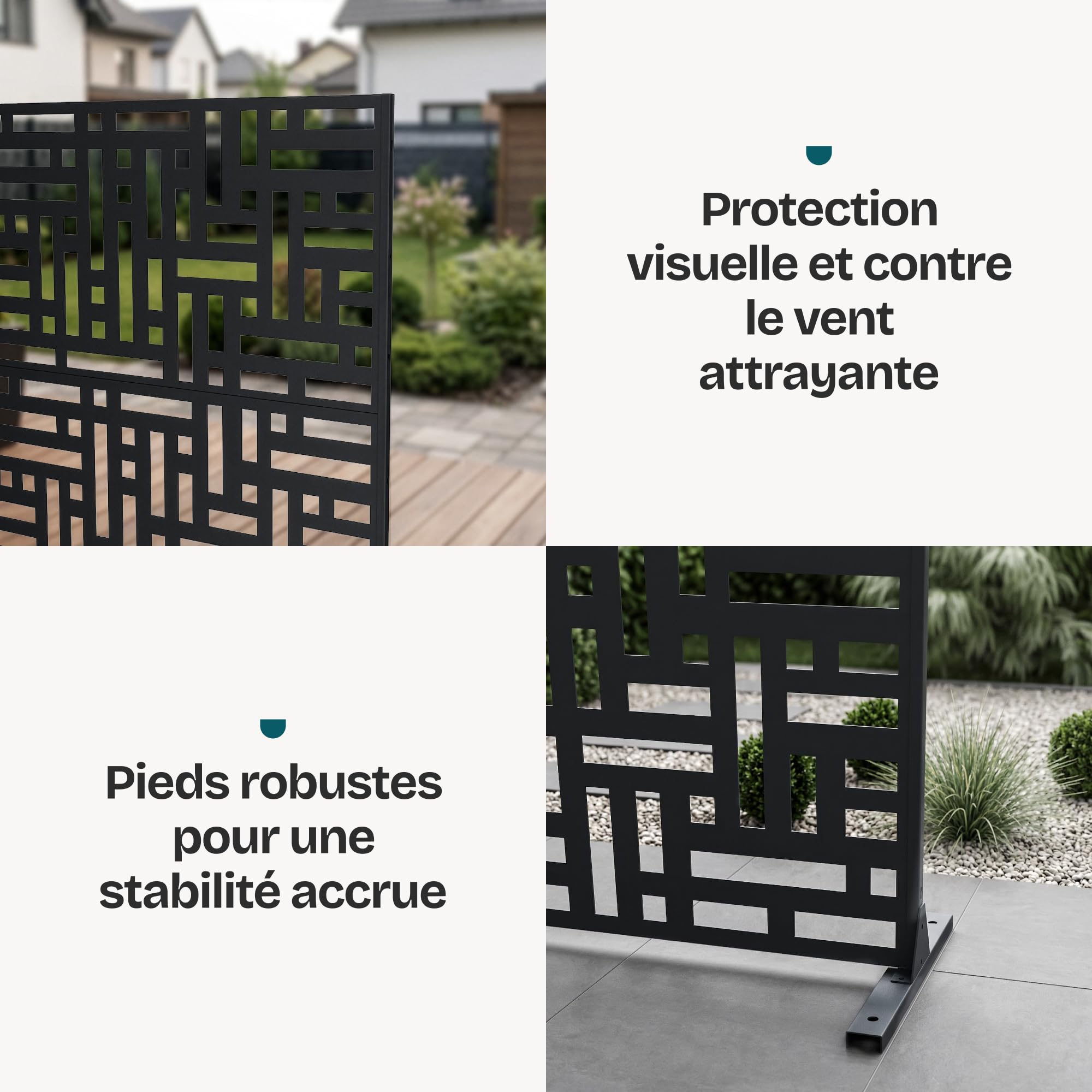 casa.pro Paravent Clôture Cloison de Séparation pour Extérieur et Intérieur Séparateur Idéal pour Jardin Terrasse Patio Salon Studio Acier Galvanisé 180 x 120 x 40 cm Noir