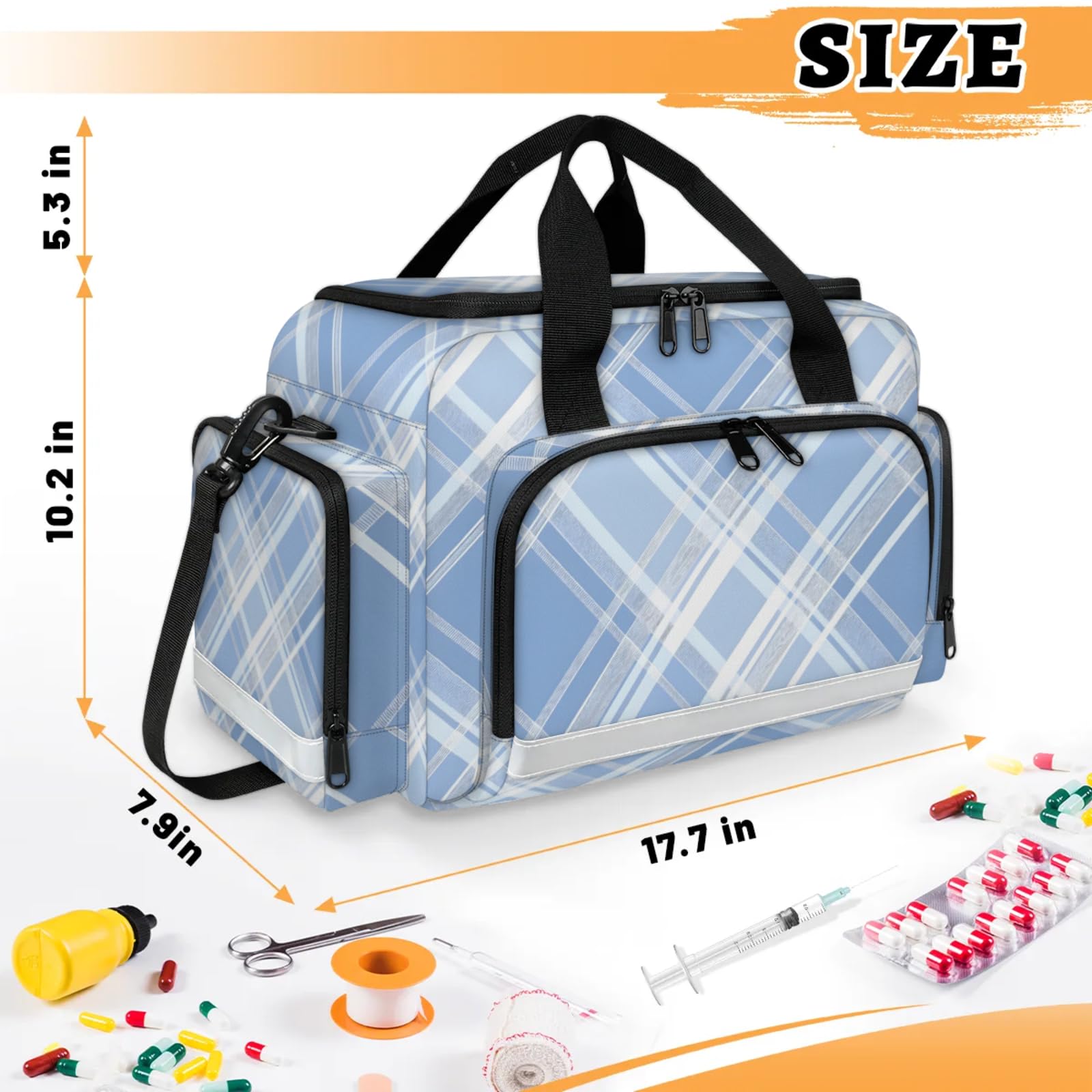 GzLeyigou First Aid Bags Empty, Casual Plaid Emergency Bag First Aid Kit Multiple Compartment Kit Carrier On Call Trauma Bag For Paramedics Emergency Medical Supplies Kit