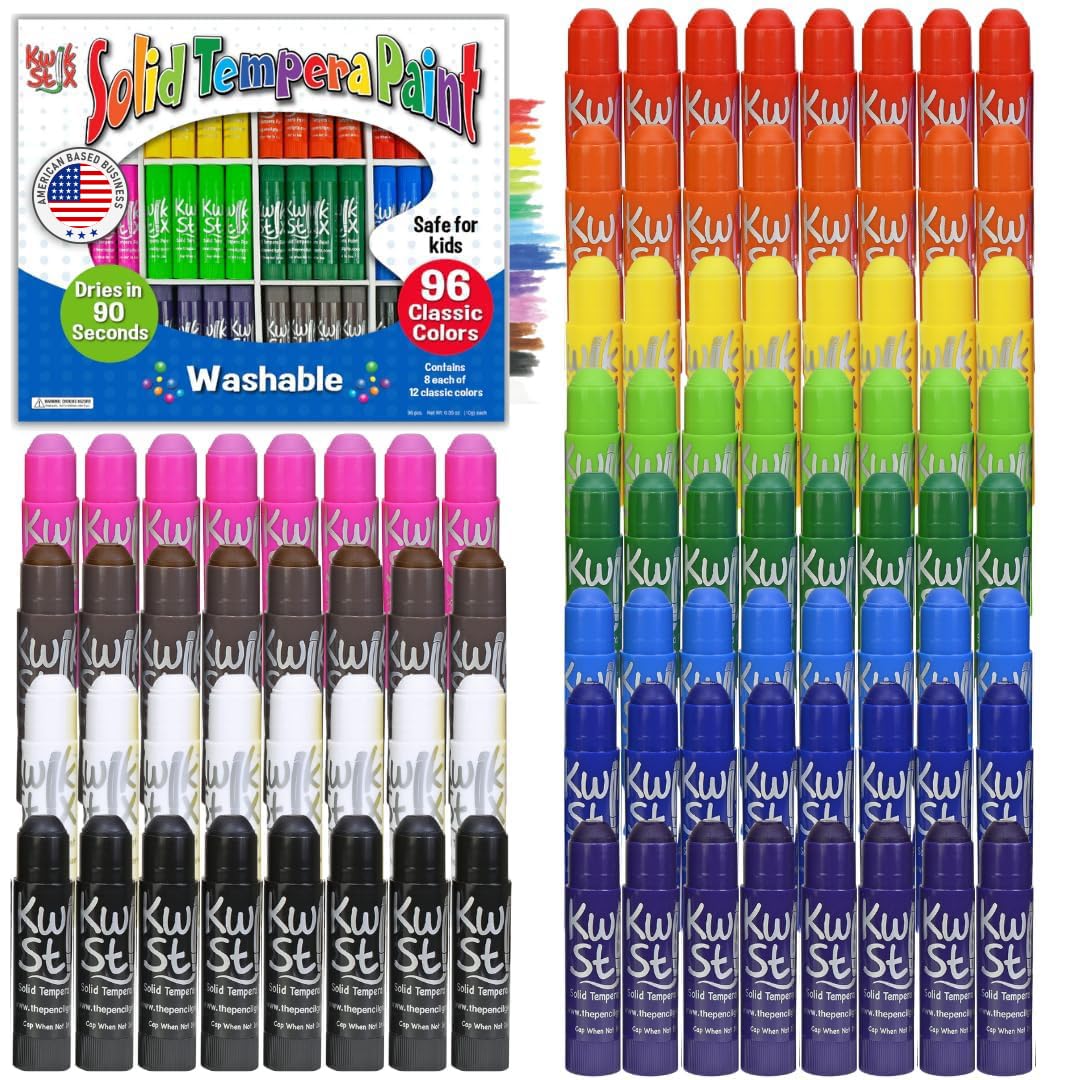 Kwik Stix Solid Tempera Paint Sticks, 96 Colors, Washable Paint Sticks for Kids, Super Quick Drying, Non-Toxic, Allergen Free, Assorted Pack of Classic Colors, Ideal for Kids and Toddlers