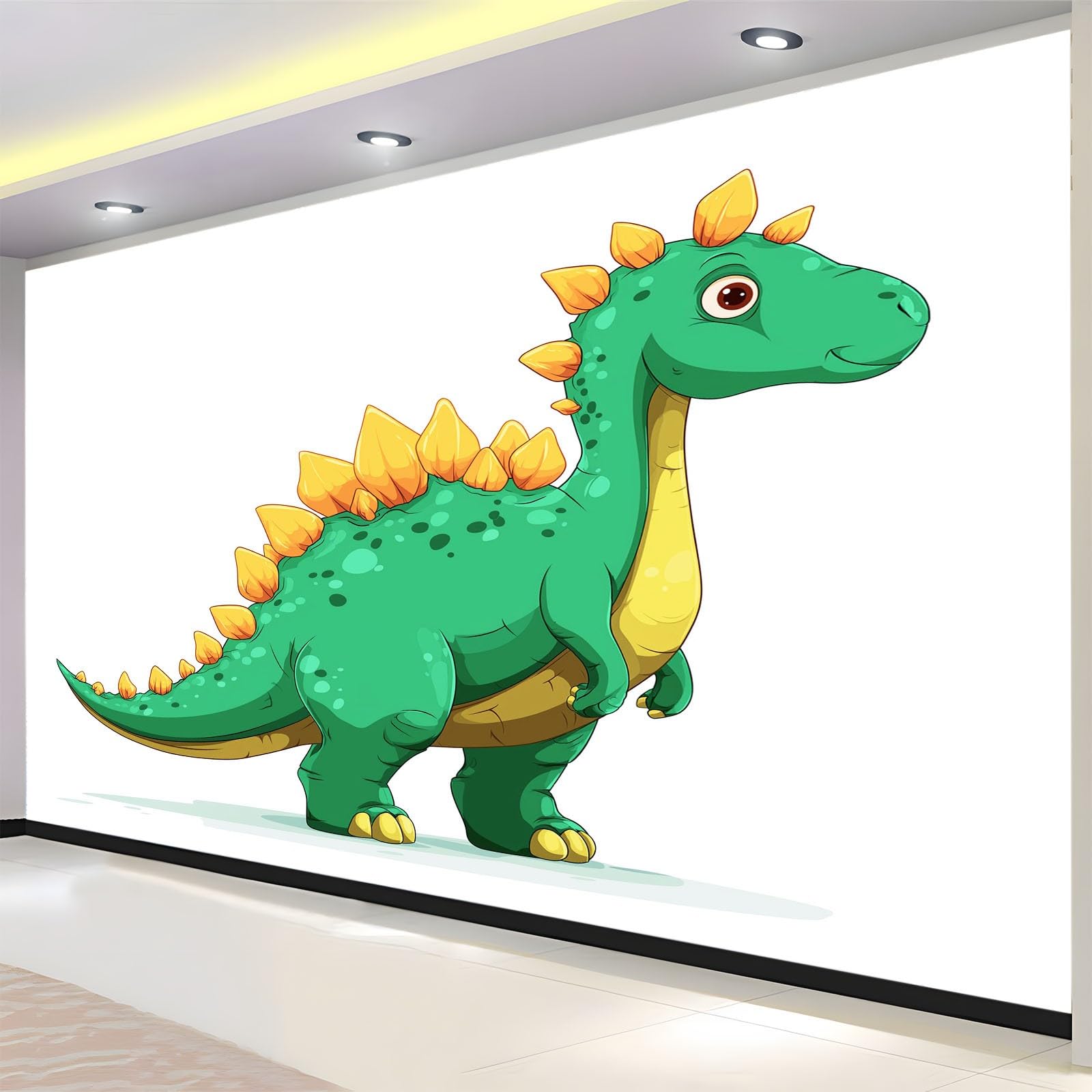 Urocza biała tapeta 3D panoramiczna kreskówka zwierzęta dinozaur stegozaur - fresk ścienny z włókniny do sypialni i pokoju dziecięcego, dekoracja ścienna do domu (200 x 140 cm)