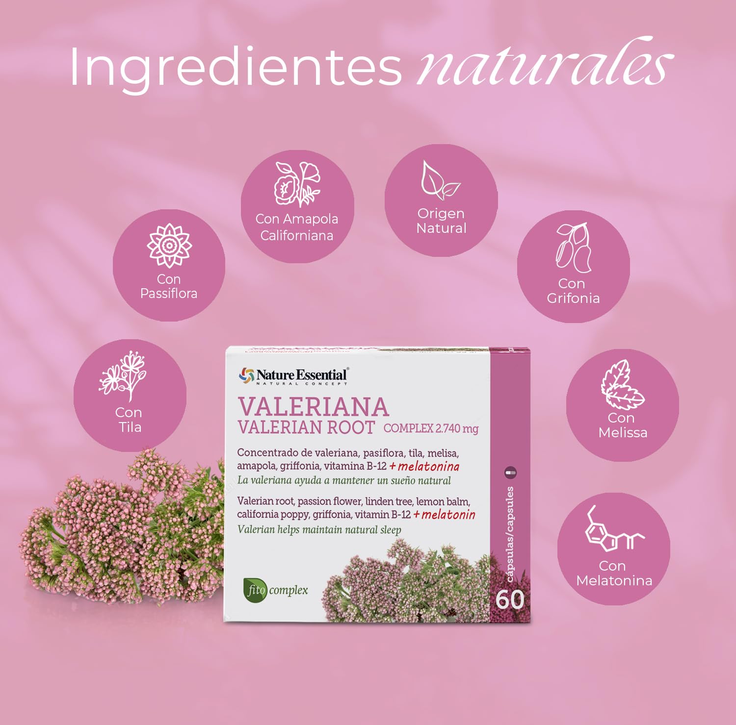 Nature Essential | Valeriana Complex 2.740 mg | 60 Cápsulas | Con Pasiflora | Fórmula a Base de Extractos Naturales