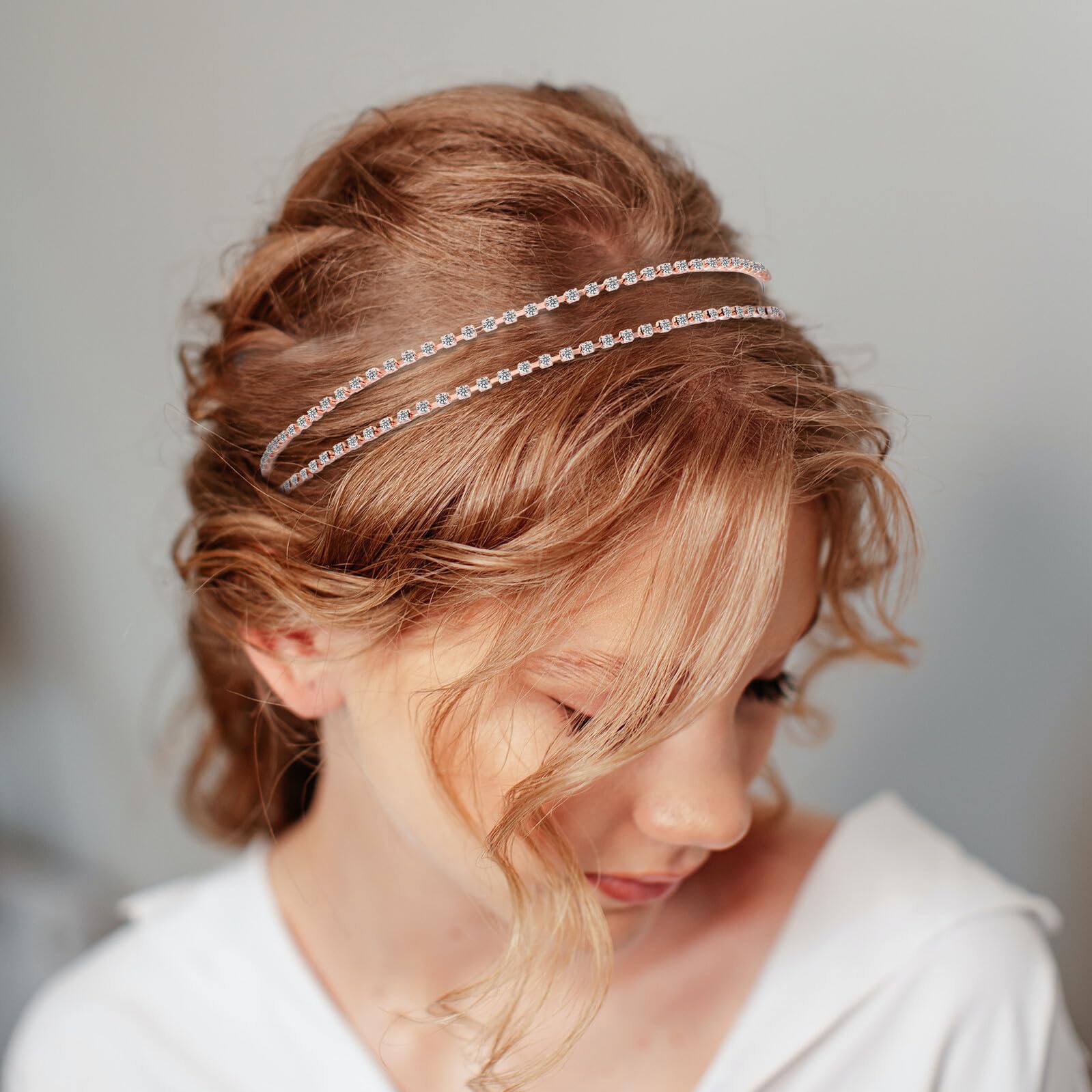 4 pezzi Fasce for capelli da donna Doppia Accessori for capelli con strass Set di fasce for capelli in oro rosa e argento for spose e occasioni specialiNO.1664