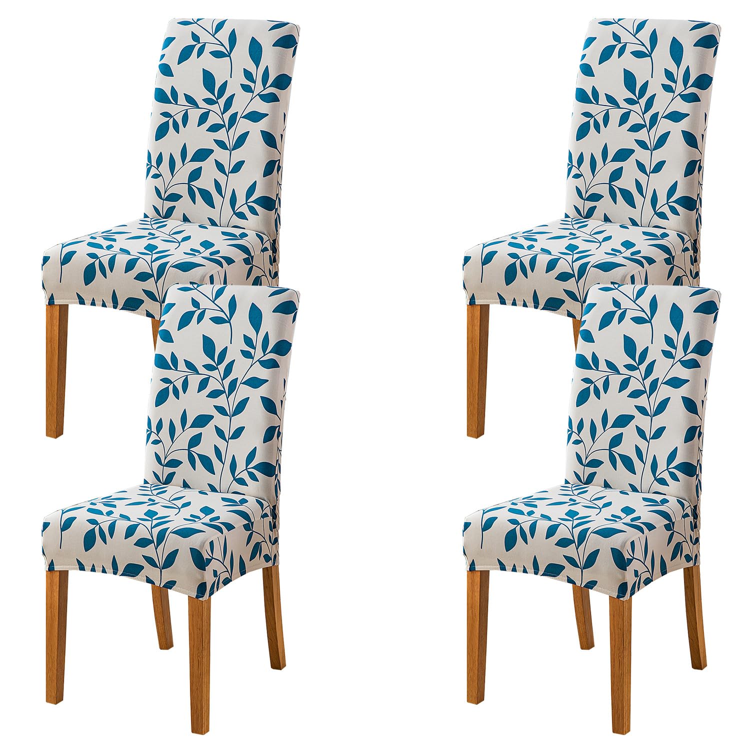 HZDHCLH Chair Covers Slipcovers 4/6 PCs Stretch Removable Washable Short Dining Chair Protector Cover Seat for Hotel,Dining Room,Ceremony (Blue leaf,4 PCS)