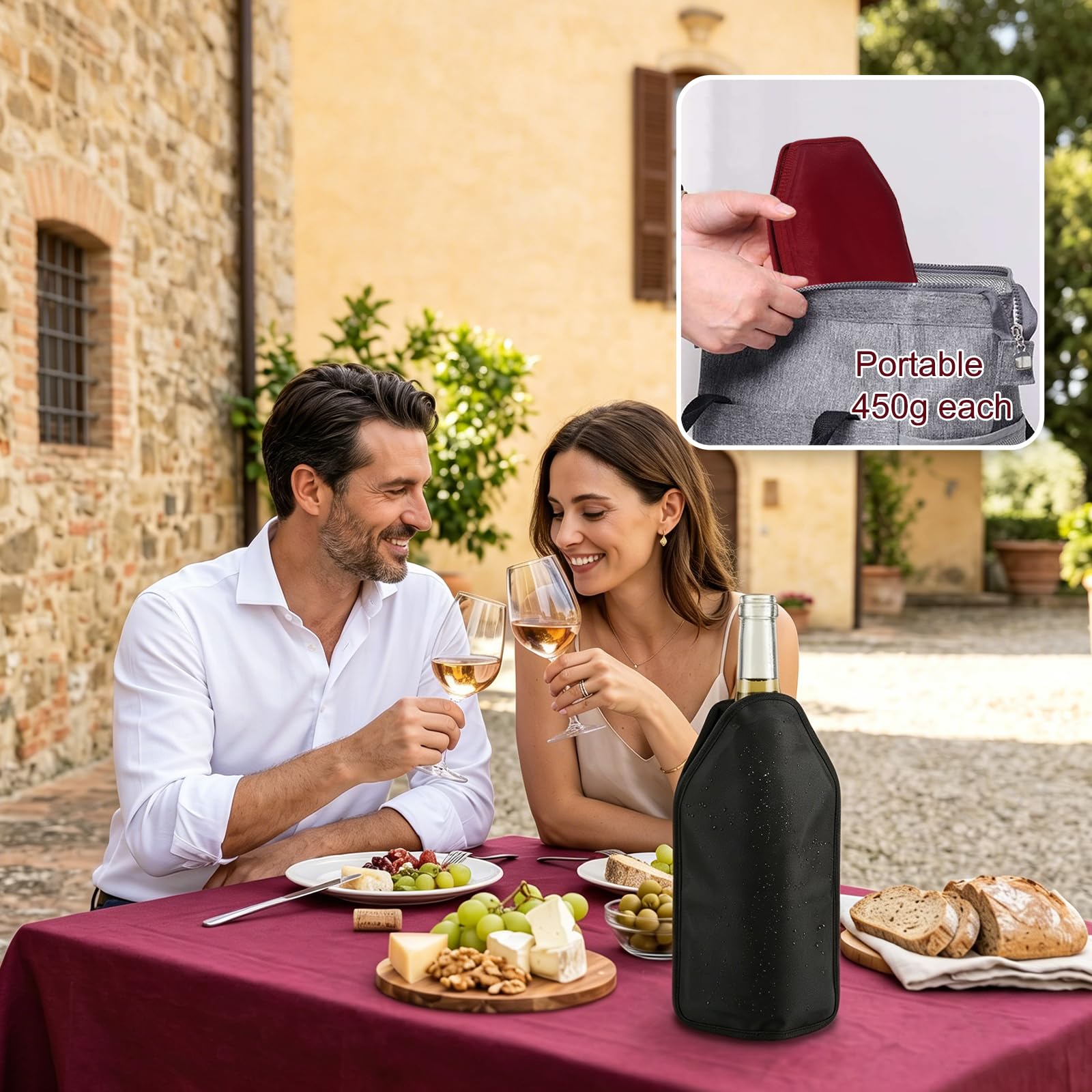 2 Piezas Funda Enfriadora de Botella de Vino, Enfriador de Botellas De Vino Reutilizable con Gel, Funda Enfriadora con Gel Refrigerante Interior, para Vinos, Bebidas (Rojo + Negro)