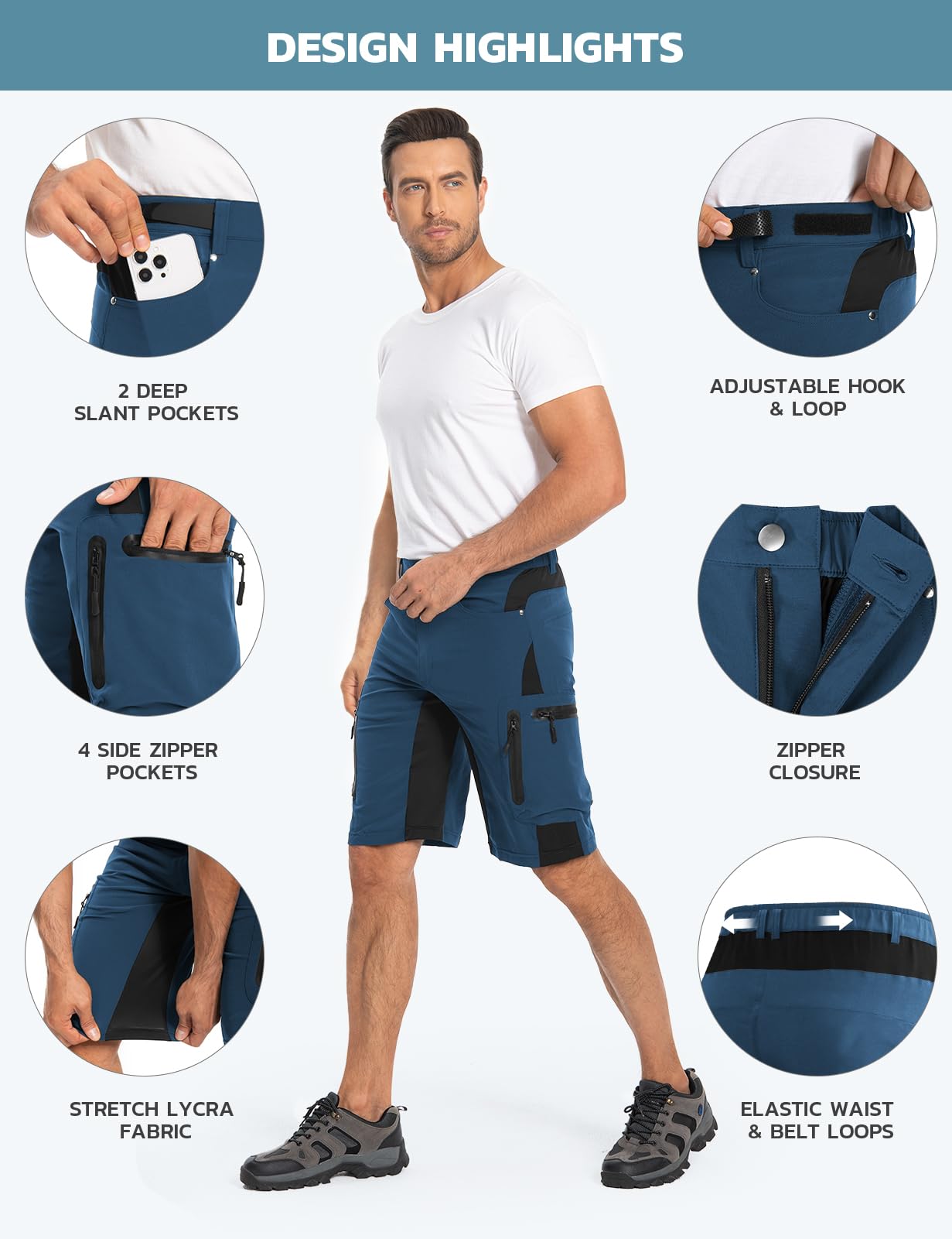 Hiauspor Pantalones cortos para hombre, ligeros, transpirables, de secado rápido, bermudas, elásticos, para ciclismo de montaña, pantalones de ciclismo para exteriores, pantalones deportivos de verano