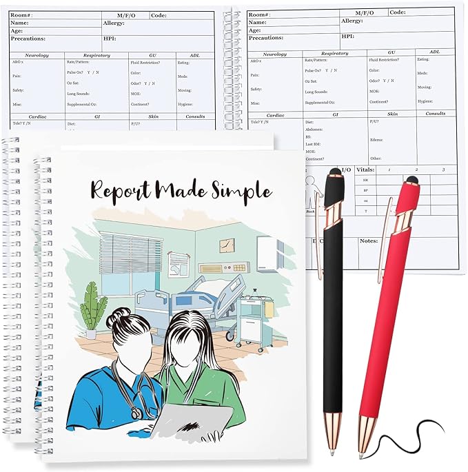 Funrous 4 Pcs Nurse Report Sheet Notebook with Pens