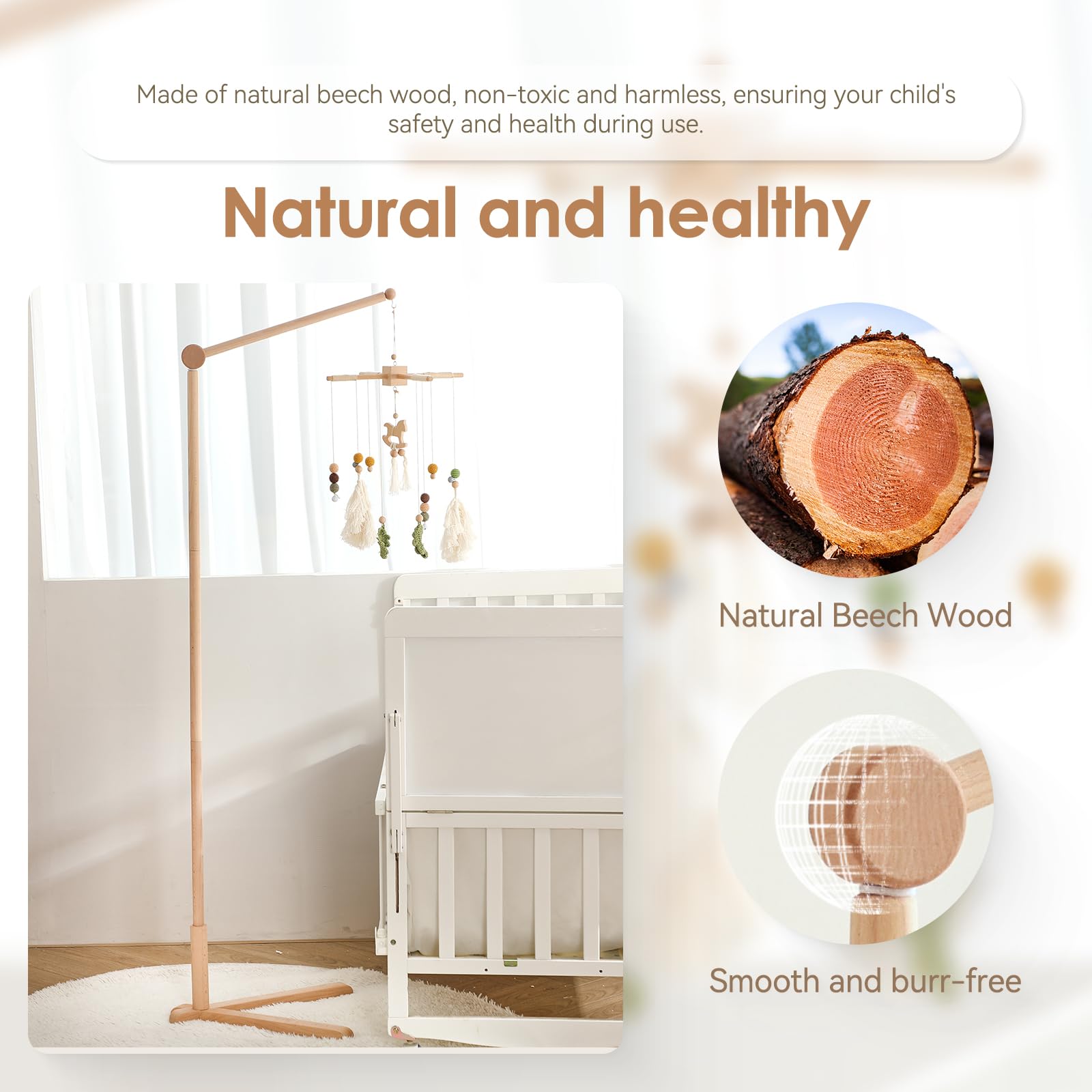 Promise Babe Wooden Baby Mobile Holder Changing Table Baby Music Box Mobile for Bed Playpen DIY Rotatable Fixed Base - Image 2