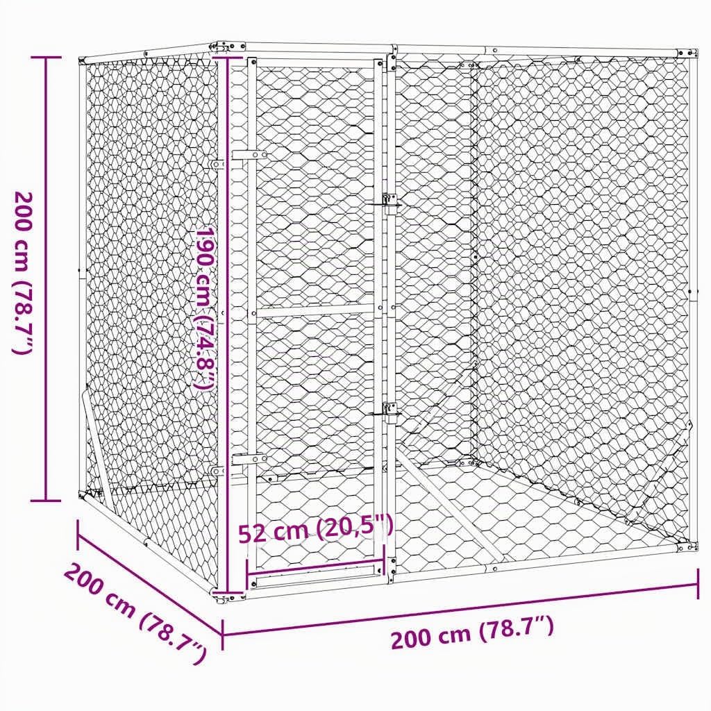 vidaXL Chenil d'extérieur pour Chiens argenté 2x2x2 m Acier galvanisé
