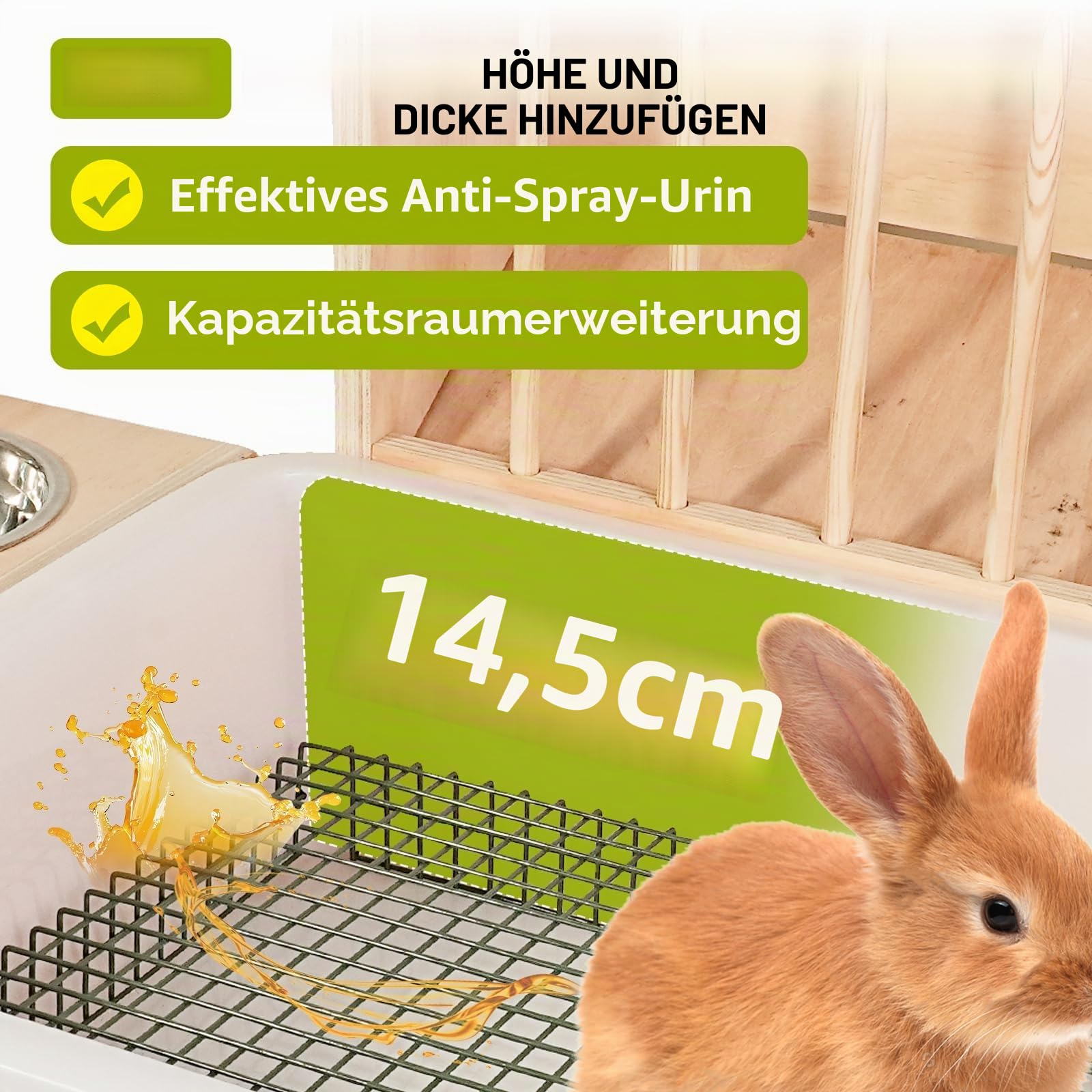 3 in 1 Extra große Heu-Futterstation mit Katzentoilette und Hölzerner Hasentoilette, für Zwergkaninchen, Meerschweinchen, Chinchillas, Hamster, Frettchen und andere Tiere