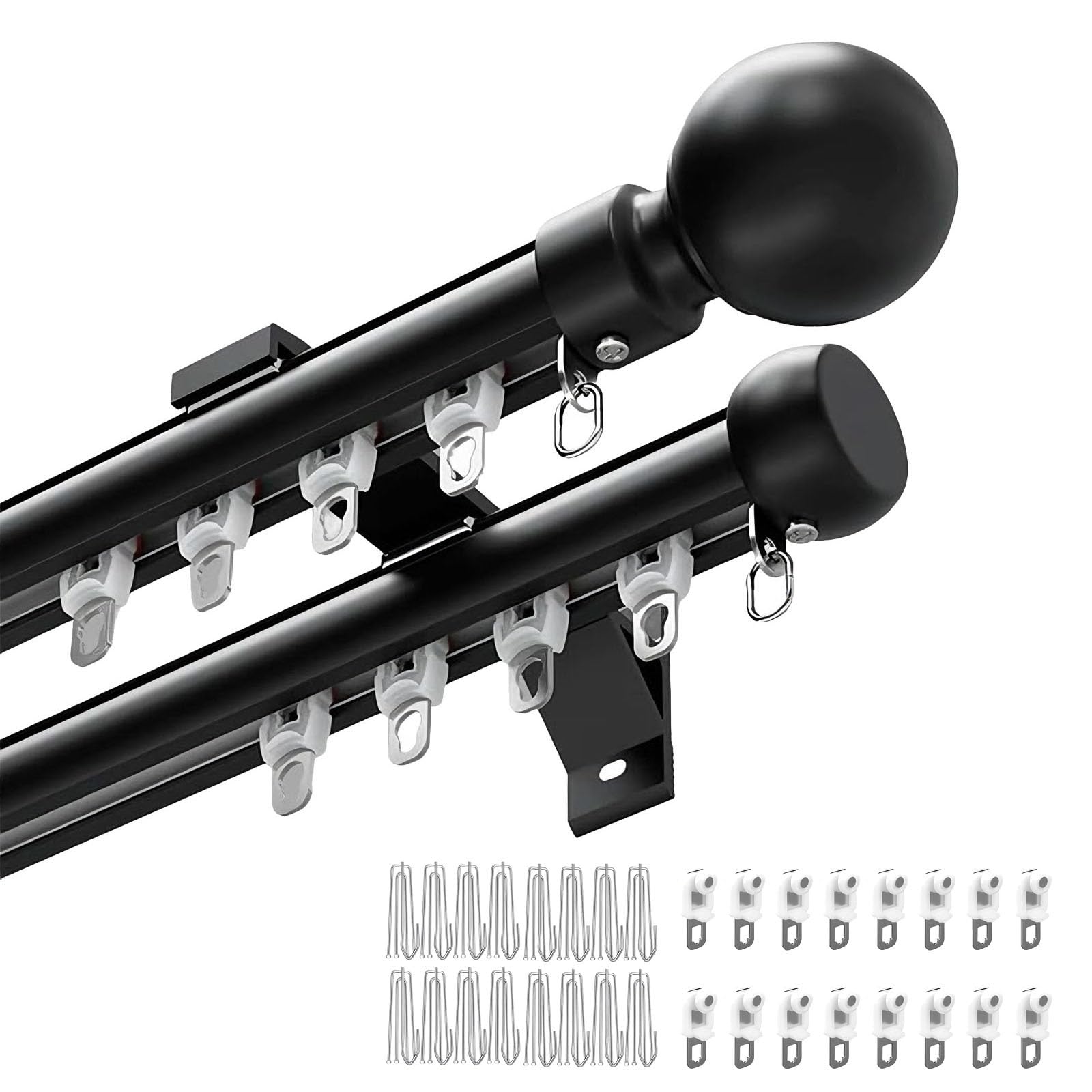 Heavy Duty Aluminum Double Curtain Track, Wall Mount Curtain Rods With Silent Rollers, 50-800 cm Sliding Rail System For Windows, Room Divider, Living Room, Hotel(Black,600cm)