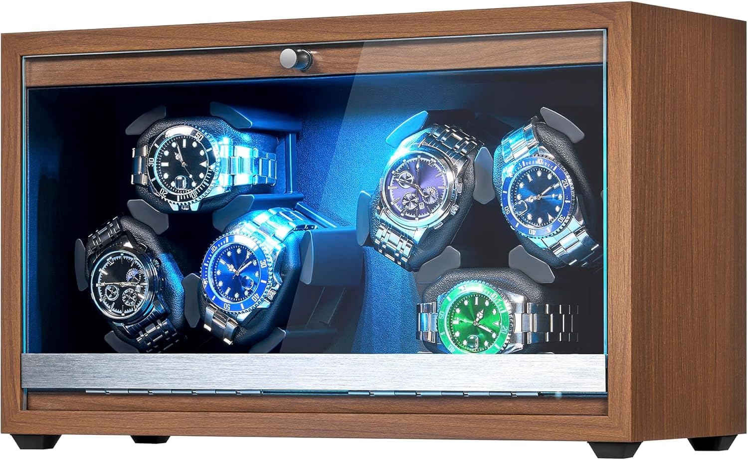 ANWBROAD Watch Winder 6 con LED e motore super silenzioso 4 modalità di rotazione Scatola per orologi Watch Shaker con adattatore Type-C UJWW003A