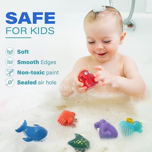 Miniatura 3 de LotFancy Juguetes de baño para niños pequeños de 1 a 3 años, juguetes de baño sin moho para bebés y niños, 14 piezas sin agujeros, juguetes suaves