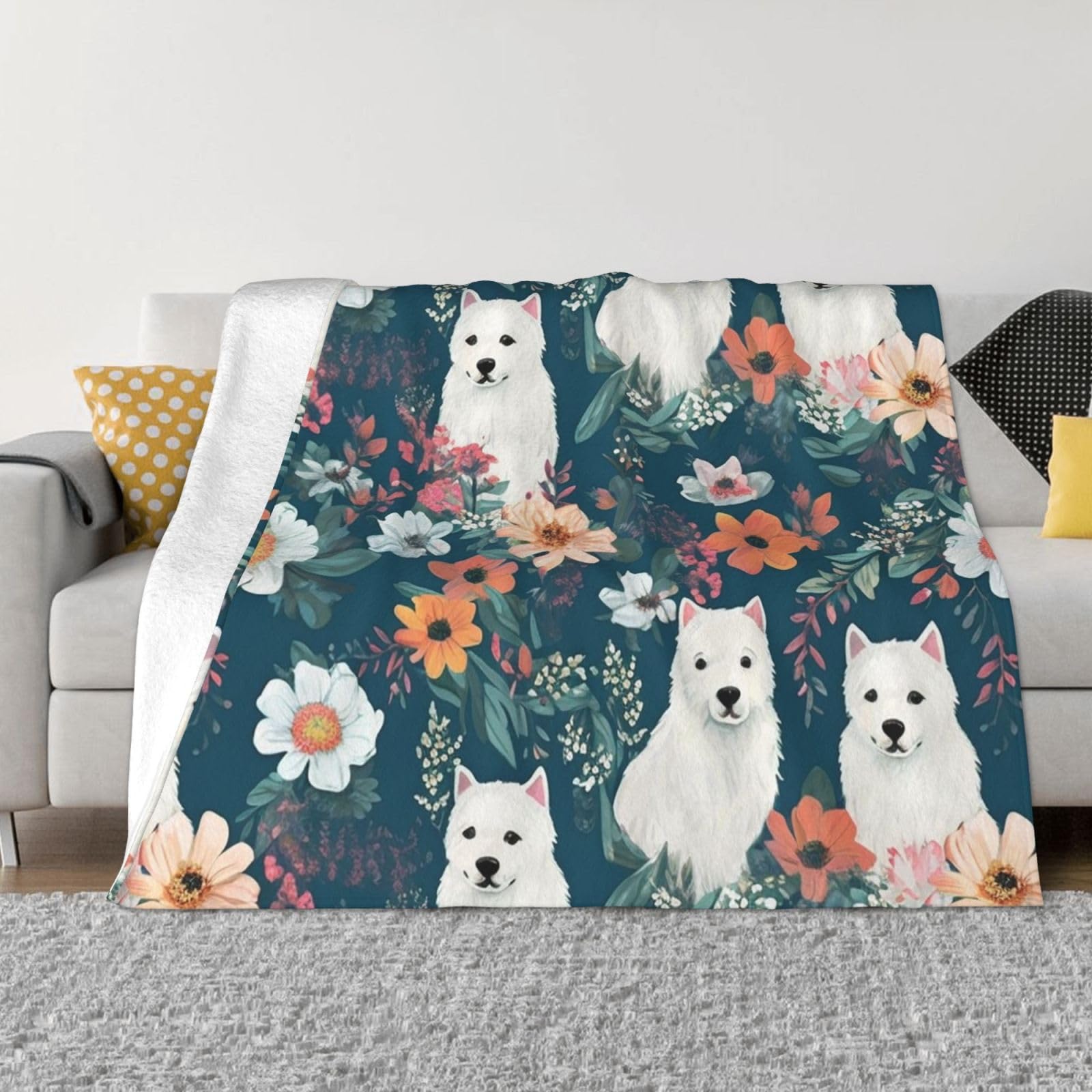 Couverture polaire ultra douce OUSIKA légère pour toutes saisons lit et canapé motif floral