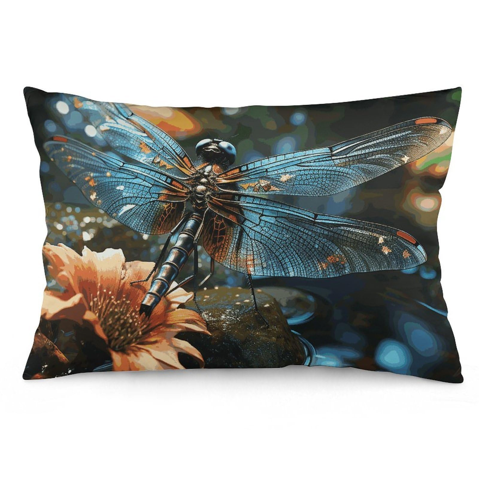 NTVOWPZO 2 Pack Decoration Throw Pillow Covers 16 "x24 Pillowcases Covers Dragonfly Flying on The Pond Pillowcases Modern Farmhouse Home Decor Sofa Cushions Covers for Couch Bed Living Room