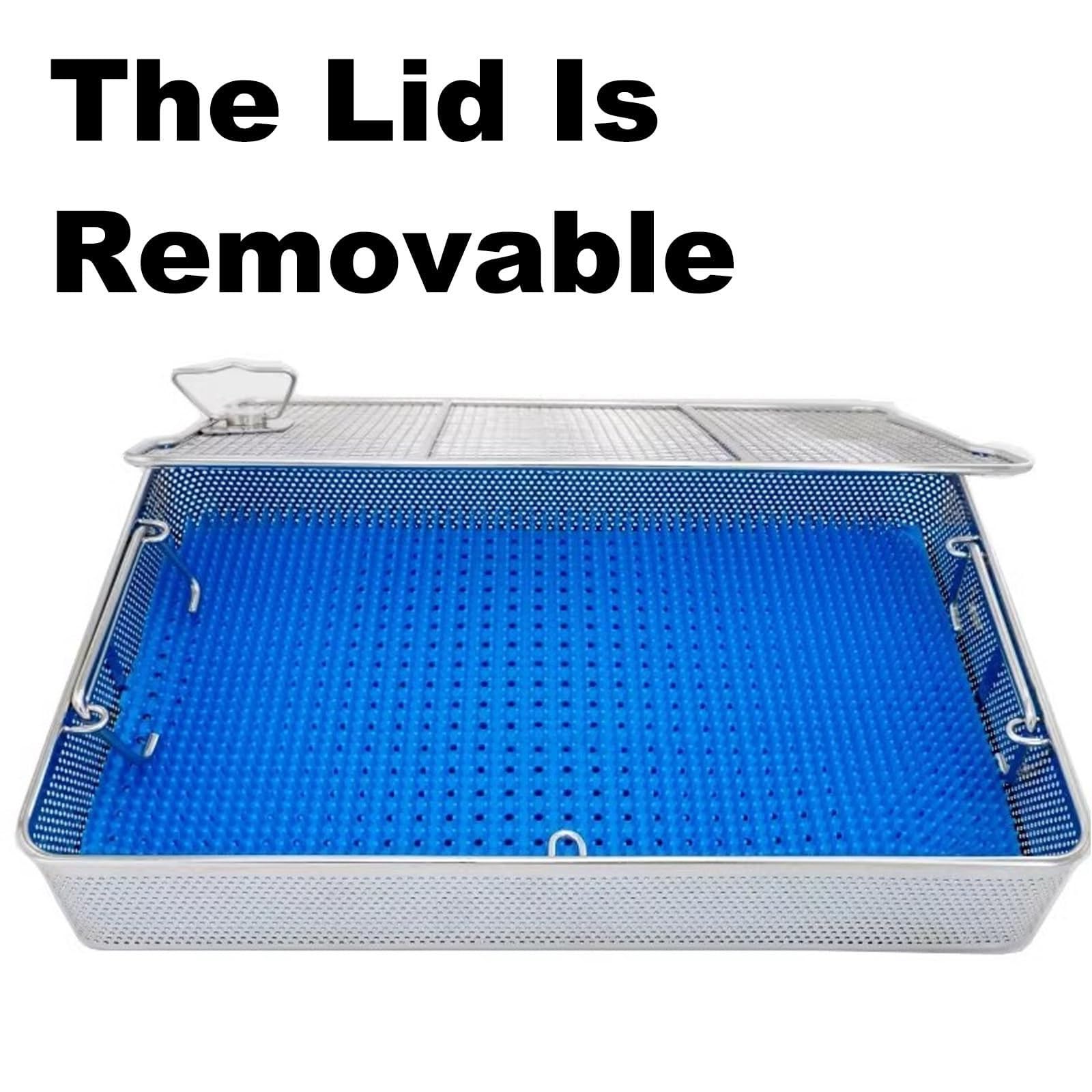 Caja Esterilización Instrumental Médico-quirúrgico Acero Inoxidable 304 Cesta De Esterilización Alta Temperatura Y Alta Presión con Tapa, Bandejas Dentales(17.7X11.8X2.8in)