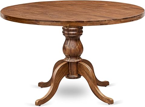 IR6-0N-TP - A Wood Dining room table with a Round Tabletop and Stylish Pedestal, Antique Walnut Finish.