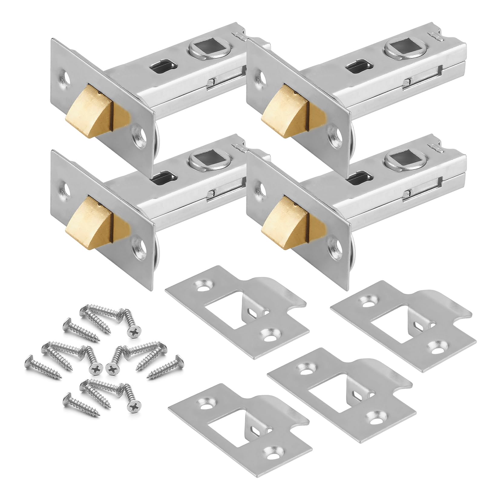 Pack of - 4 Nickel Plated Tubular Latch 2½” (63mm) - Suitable for Spring Lock Lever & Door Knob Furniture - Includes Fixing Screws