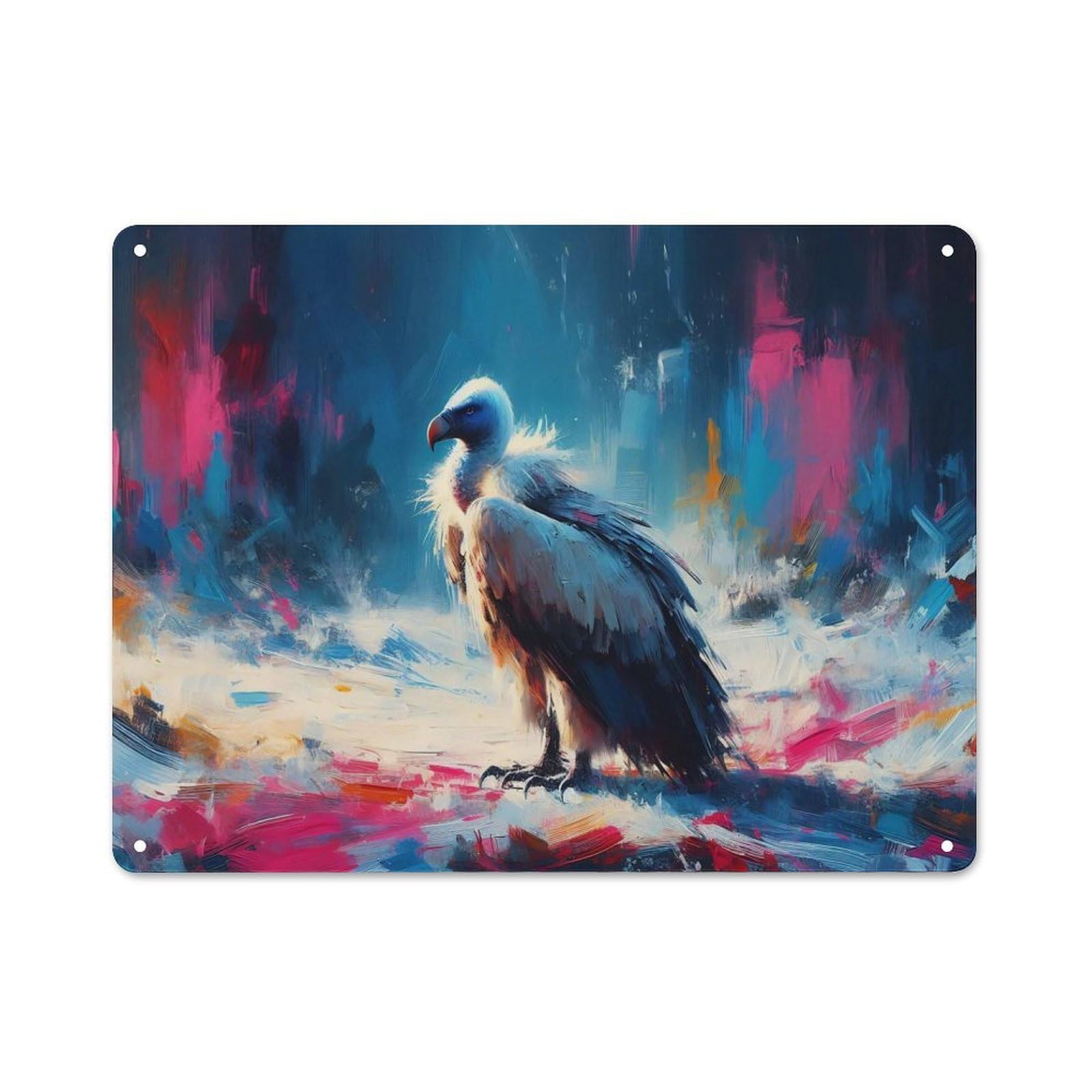 Junmoney Style-17 Decorative Metal Sign With Vulture Painting With Abstract Background Design 30X40cm, Cosy Cafe Wall Decor For Kitchen, Cafe, Pantry Or Dining Room
