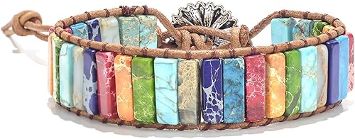 Miniatura 2 de sedmart Pulseras de 7 Chakras para Mujer con Piedras Reales Pulsera de Cuero Envolvente con Cuentas Curativas Pulsera de Cuero para Mujer y Hombre