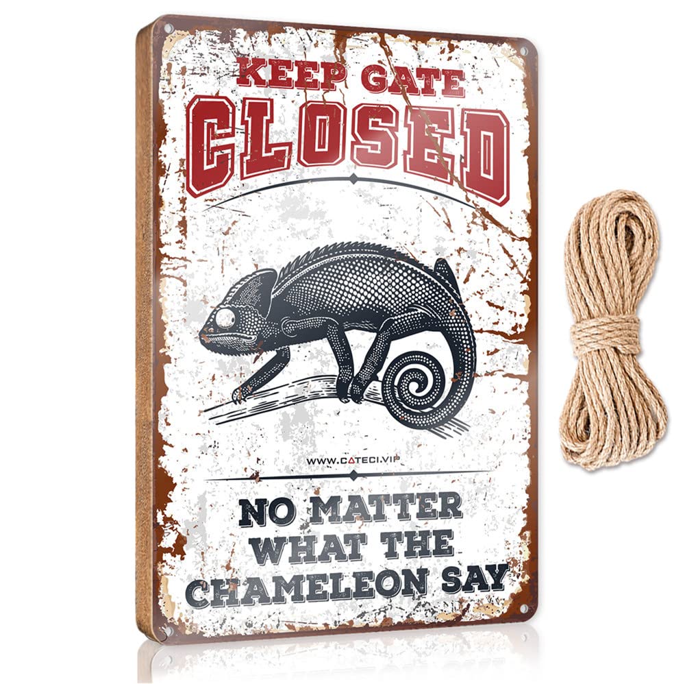 DTHA Funny Signs For Bathroom Keep Gate Closed No Matter What The Chameleon Say Wooden Sign Porch Decorations Fall Front Porch Decorations(23X35CM)