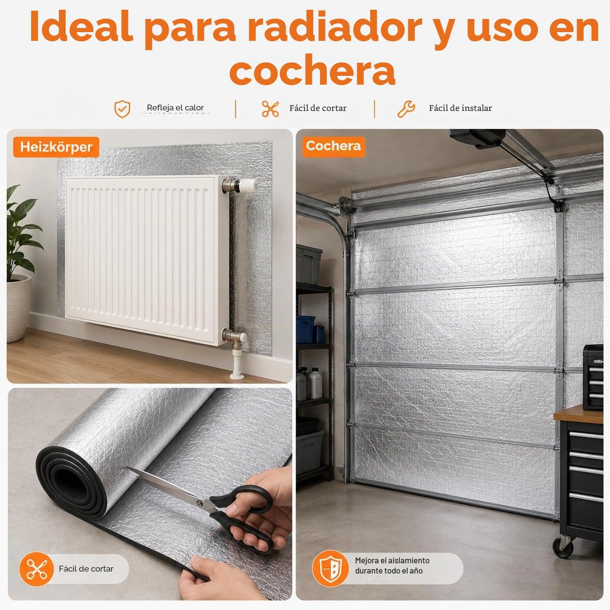 Aislante Térmico Autoadhesivo de 7mm, Panel Reflectante Radiador y Aislante Térmico Persianas, Placas Aislantes de Suelo, Panel Aislante Aluminio y Aislante Acústico Coche, 32cm x 10m