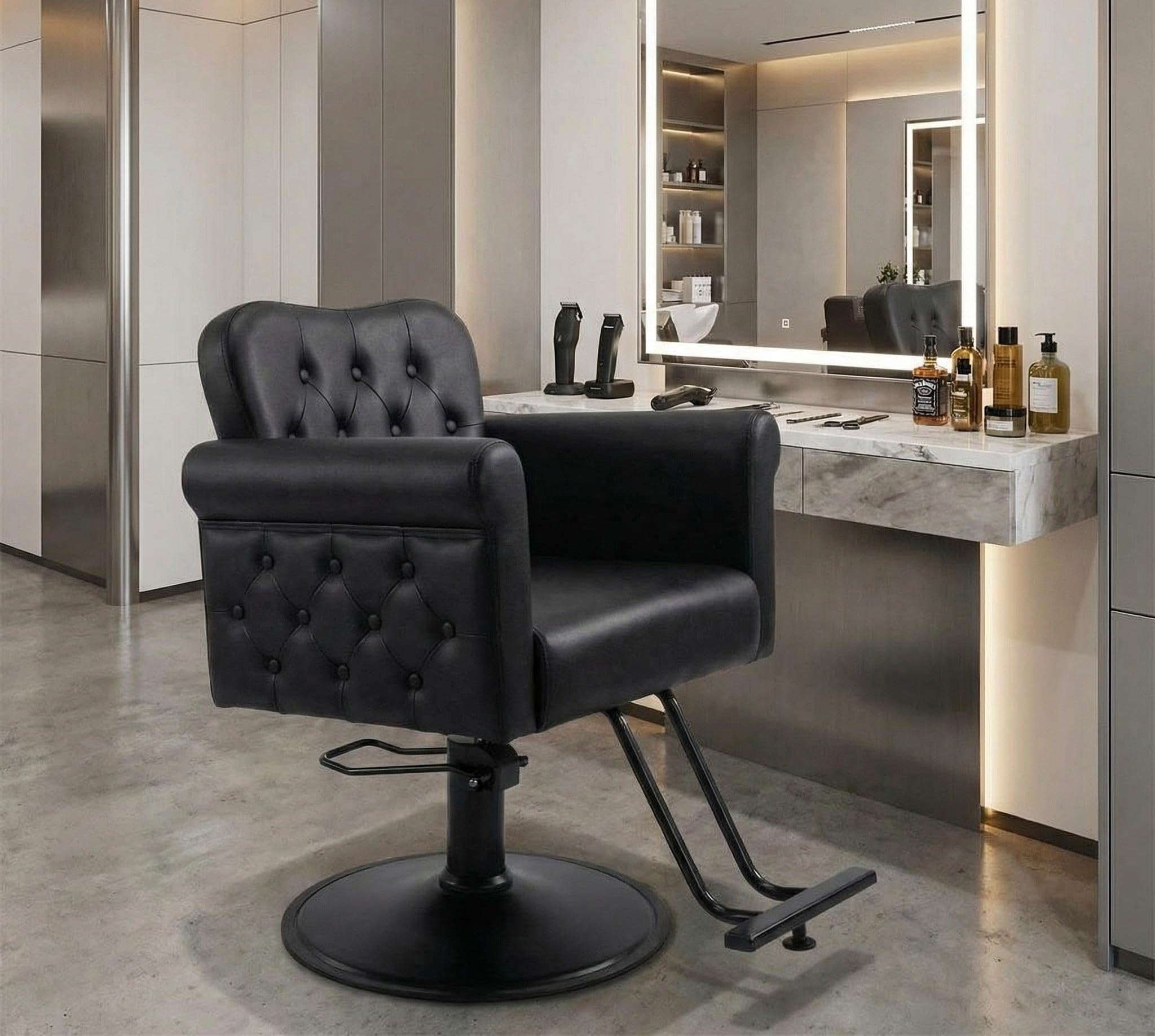 GarveeHome Chaise de coiffeur pivotante à 360 degrés, chaise de barbier hydraulique avec repose-pieds, hauteur réglable, charge maximale de 330 kg, pour salon de beauté, noir
