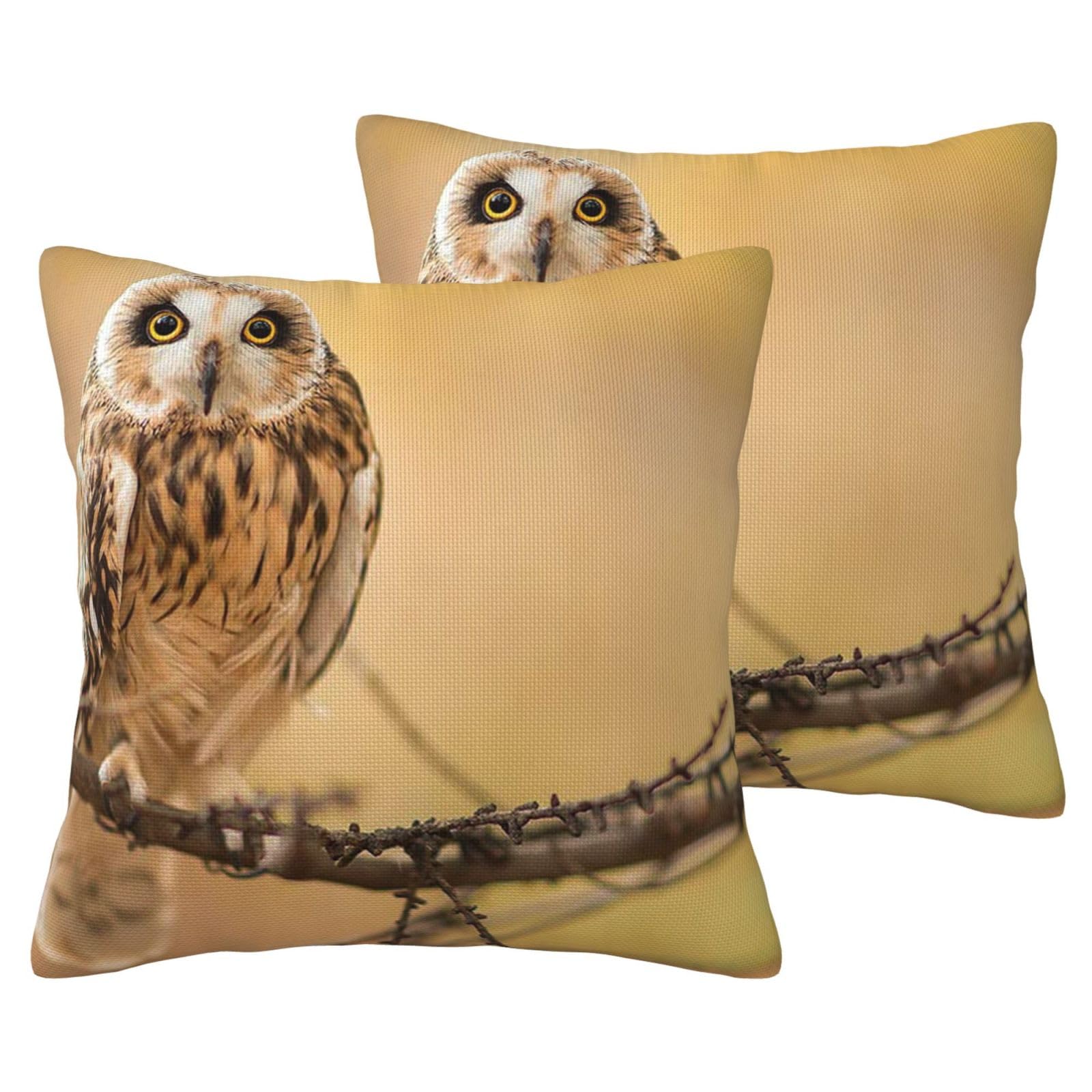 Housses de coussin imitation lin motif chouette pour une deco elegance et confort