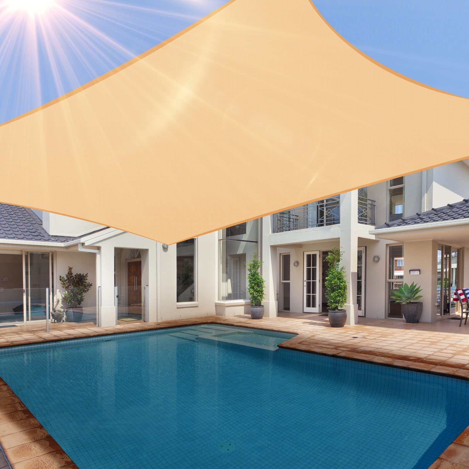 WhonlineSun Shade Sail 10' x 13' Rectangle Canopy Sand for Patio Garden Yard Deck Pergola