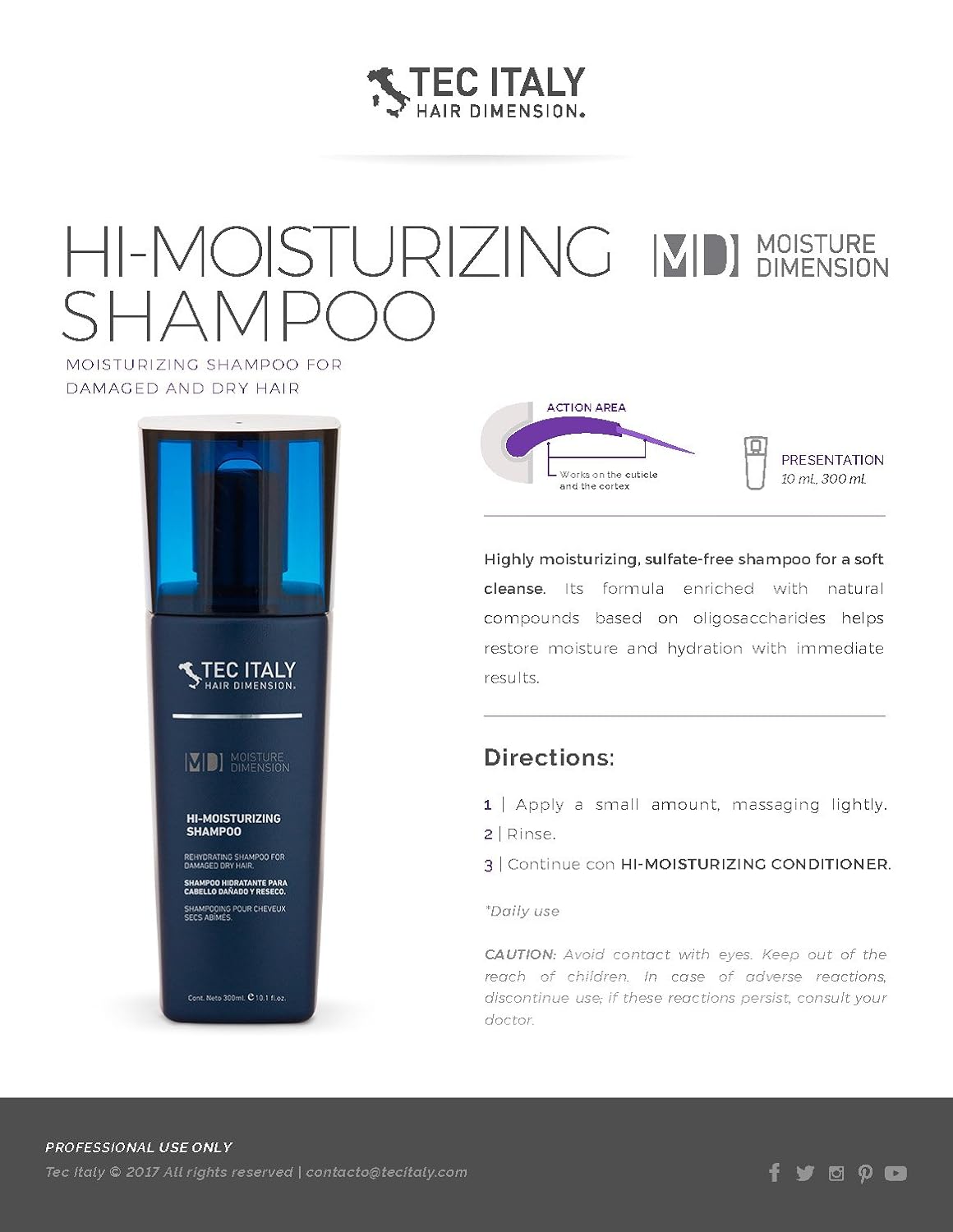 Tec Italy Moisture Dimension Hi-Moisturizing Shampoo 10.1oz