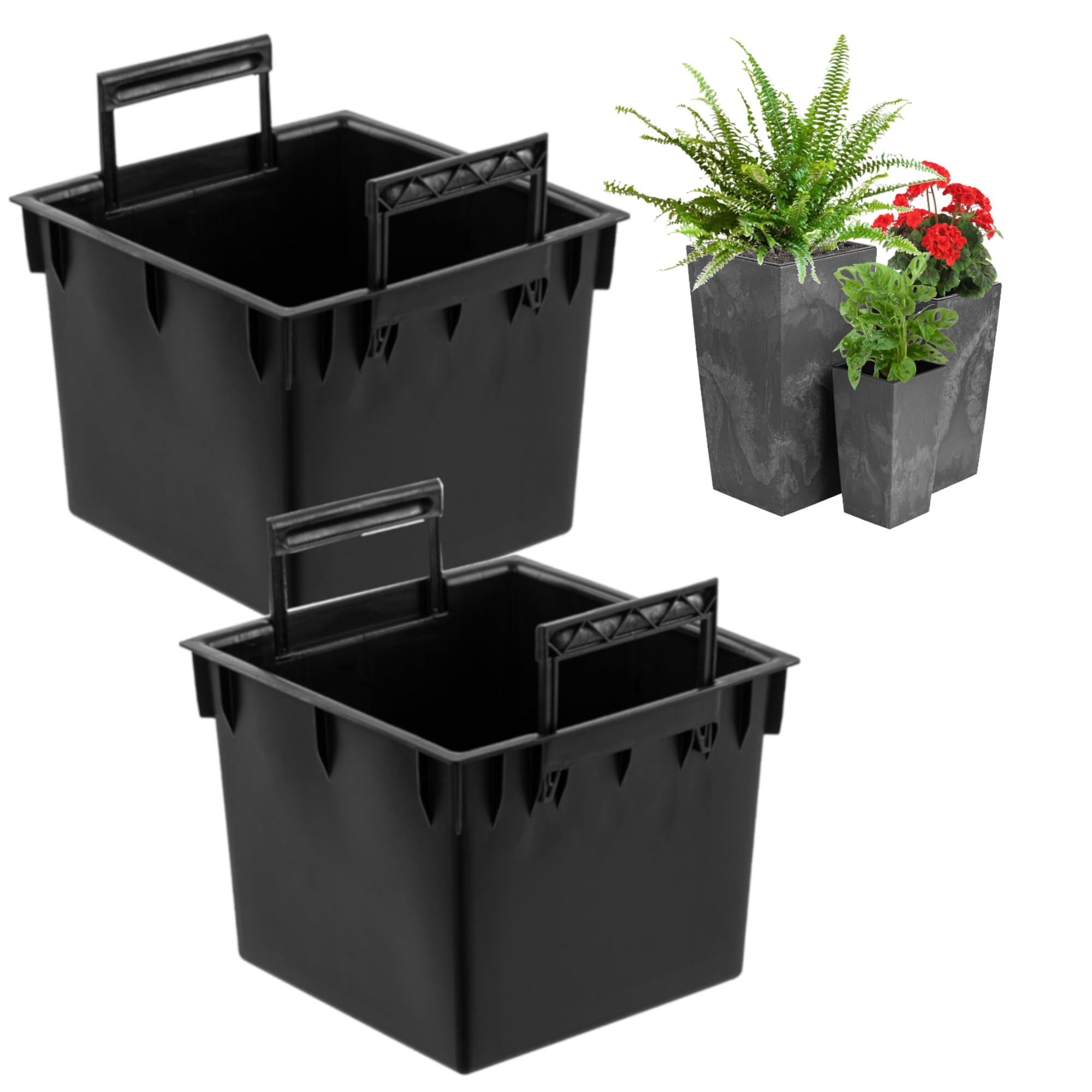 Juego de 2 macetas cuadradas intercambiables de plástico, 25 L, dimensiones 32,5 x 32,5 x 25,5 cm, para macetas Prosperplast, altura de 61 cm, con asas, para uso exterior e interior