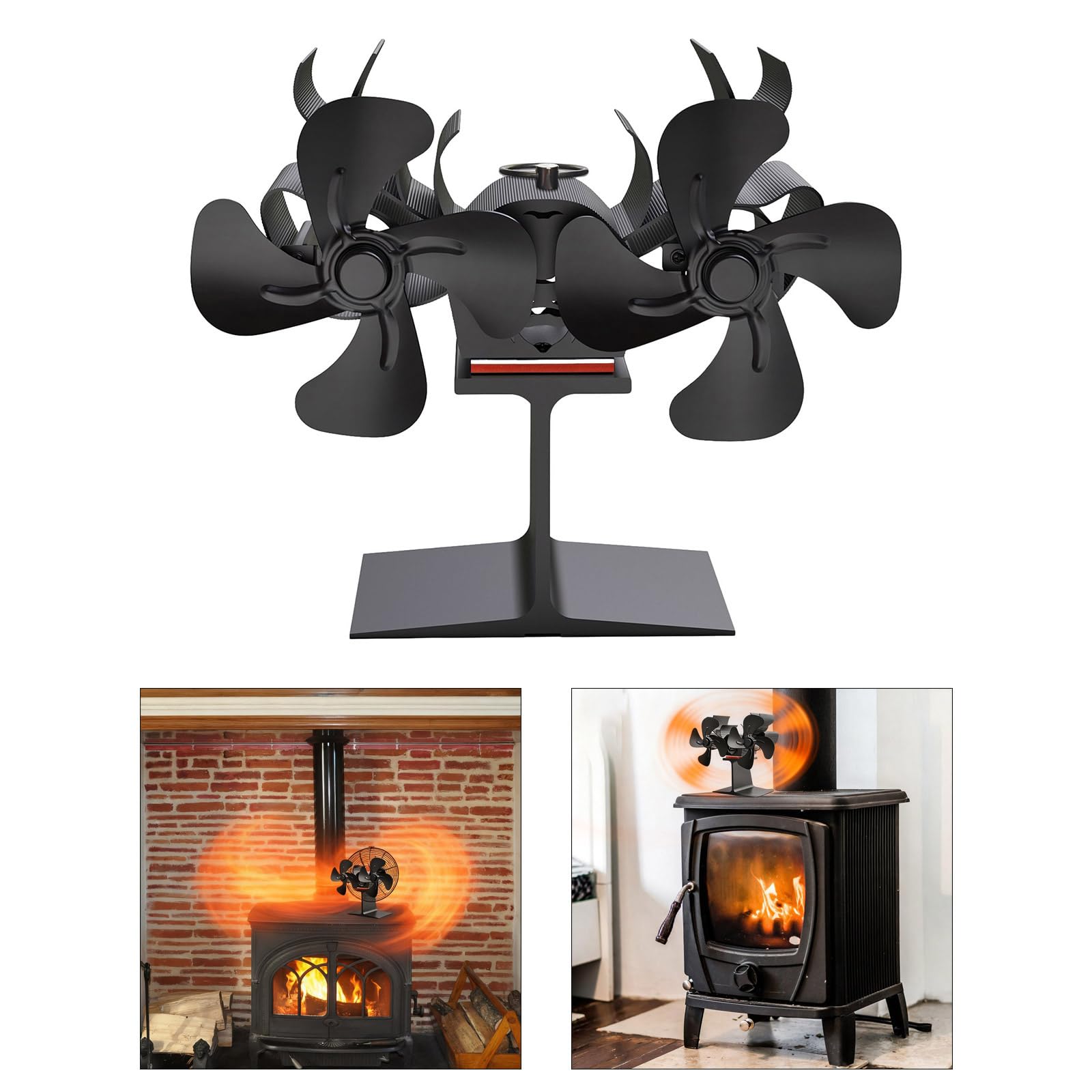 Ventilador de chimenea de cabeza para estufa de leña, sin electricidad, accesorios de estufa de leña con calefacción para quemadores de leña, distribución eficiente del calor
