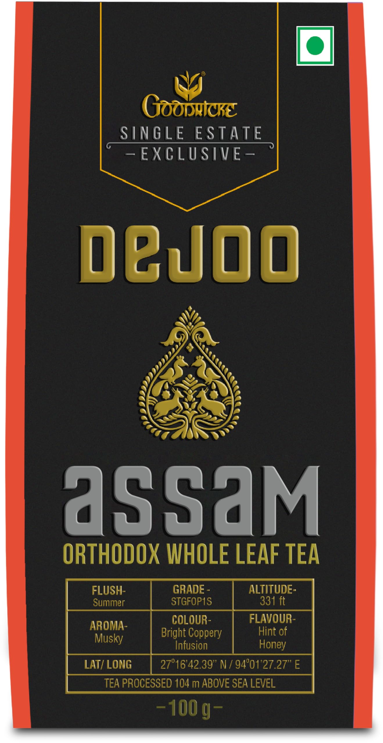 GOODRICKE Dejoo Assam Orthodox Whole Leaf Tea - 100 gm, Single Estate | 100% Organic & Natural | Richer Taste & Flavour | Irresistible Aroma | Sweet Lasting Aftertaste (B0BQYZLV4D) Amazon Price History, Amazon Price Tracker