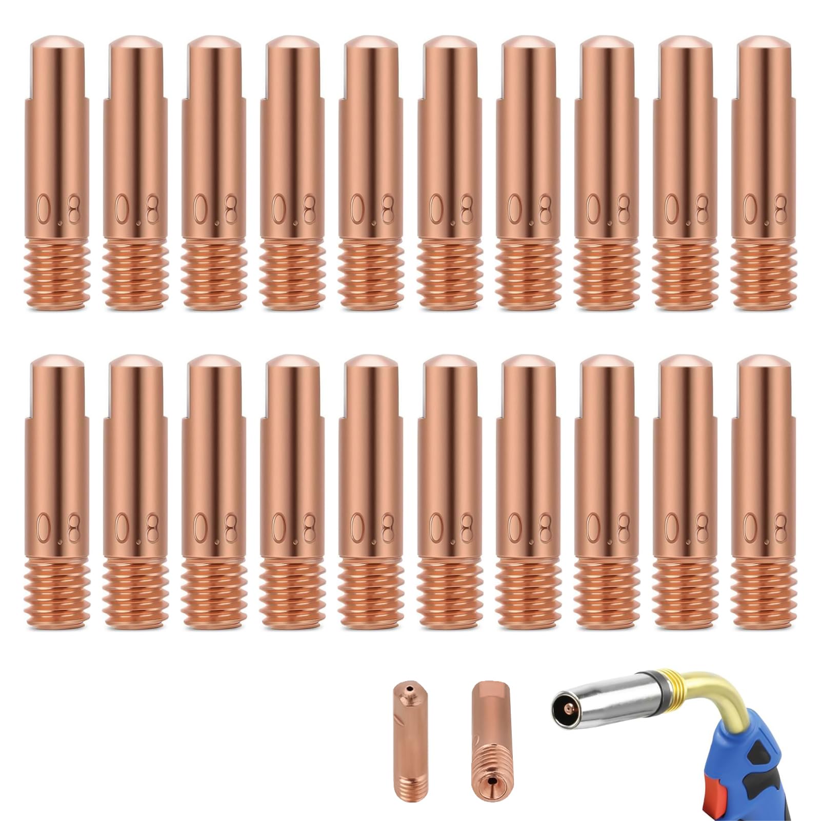 20 Punta Guidafilo M6 0.8 mm in Rame, MIG MAG 15AK Ugelli Saldatrice Filo, Accessori per Saldatura, Ugelli di Corrente per Torce Saldanti per Saldatura a Gas con Alta Conducibilità Elettrica e Termica