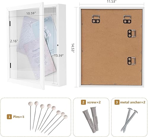 Miniatura 2 de Muzilife Marco de fotos de caja de sombra de 11 x 14 pulgadas, vitrina de madera profunda y vidrio de 2.16 pulgadas, caja de memoria lista para