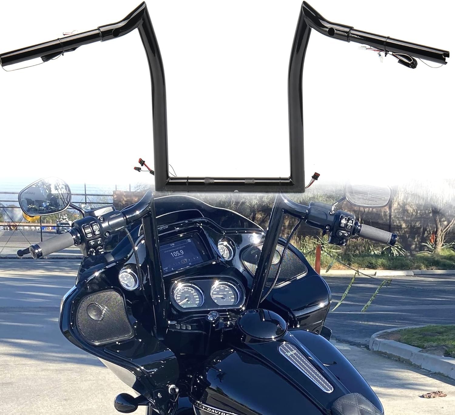 TIGERSGATE Black Pre-wired 14" Rise Road Glide Meathook Monkey Bars 1 1/4" Ape Hanger Handlebars Designed for 2016-up Harley Road Glide Models