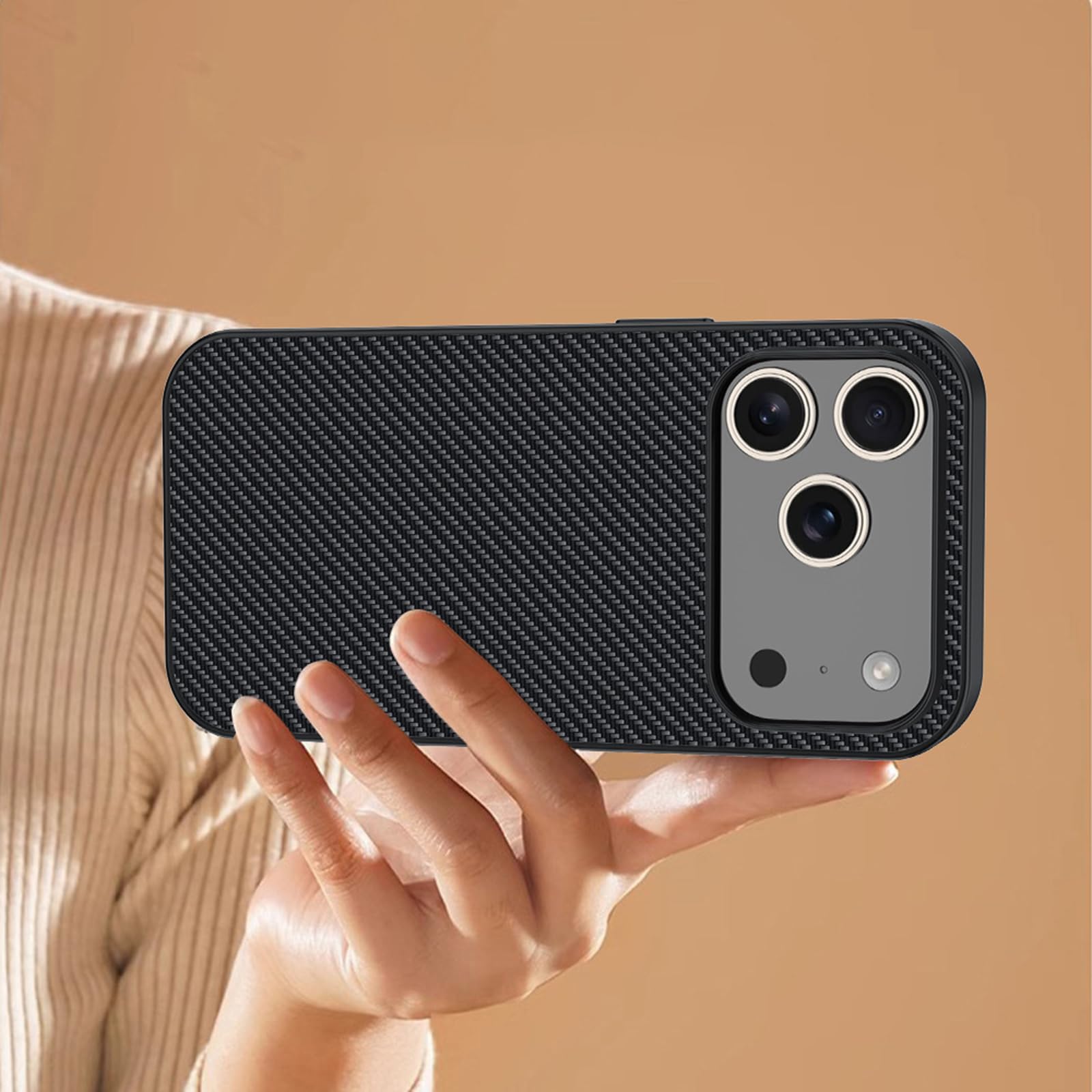 Dünne Hülle für iPhone 17 Pro Max/17 Pro/17 Air/17, Kohlefaser Muster Leder rutschfeste Schutzhülle Kabellosem Laden Handyhülle,Schwarz,17 Pro